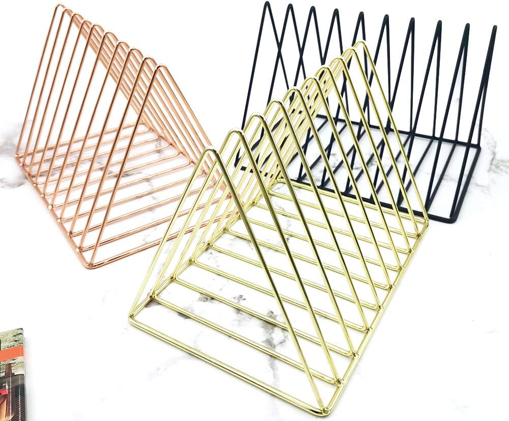 9 Slot Magazine Rack Book Record Holder, Desktop Iron Storage Rack Bookshelf Multifunction Triangle File Organizer