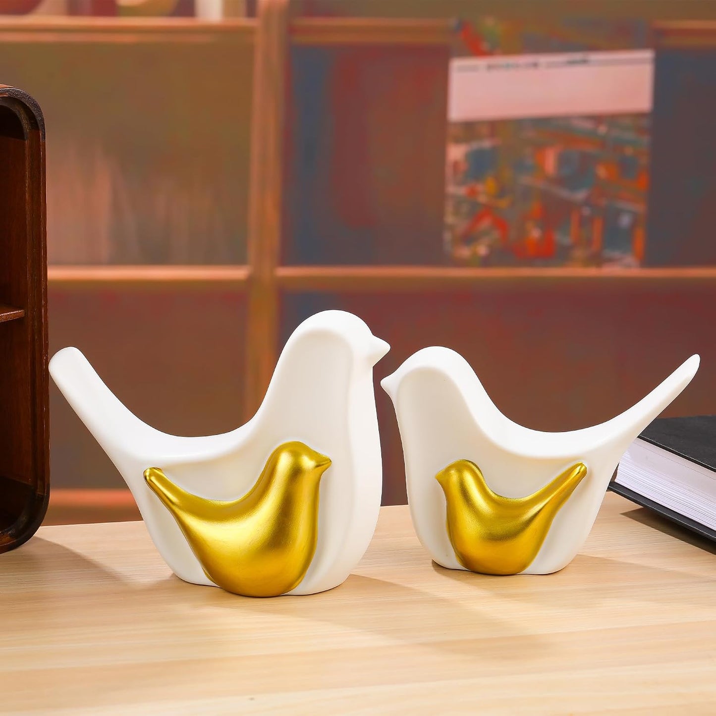 Ceramic Birds Figurines / White / Set of 2