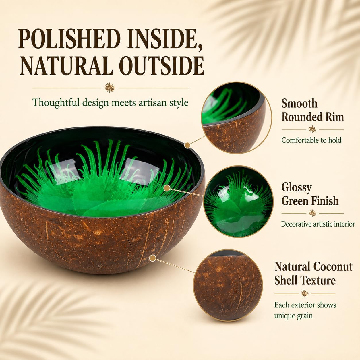 Natural Coconut Bowl / Feather Green