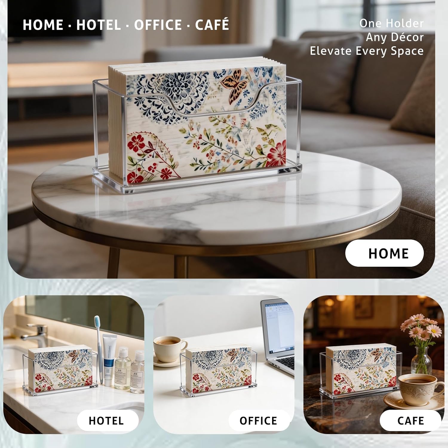 Acrylic Napkin Holder -4mm Thick Waterproof Bathroom Napkin Holder for Paper / Horizontal / Clear
