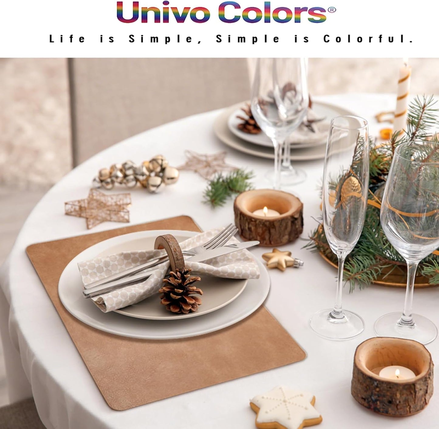 UnivoColors Placemats,Heat Resistant Placemats Set of 8 Washable 12 x 17 Inch,Waterproof Table Mats,Wipeable Pu Place