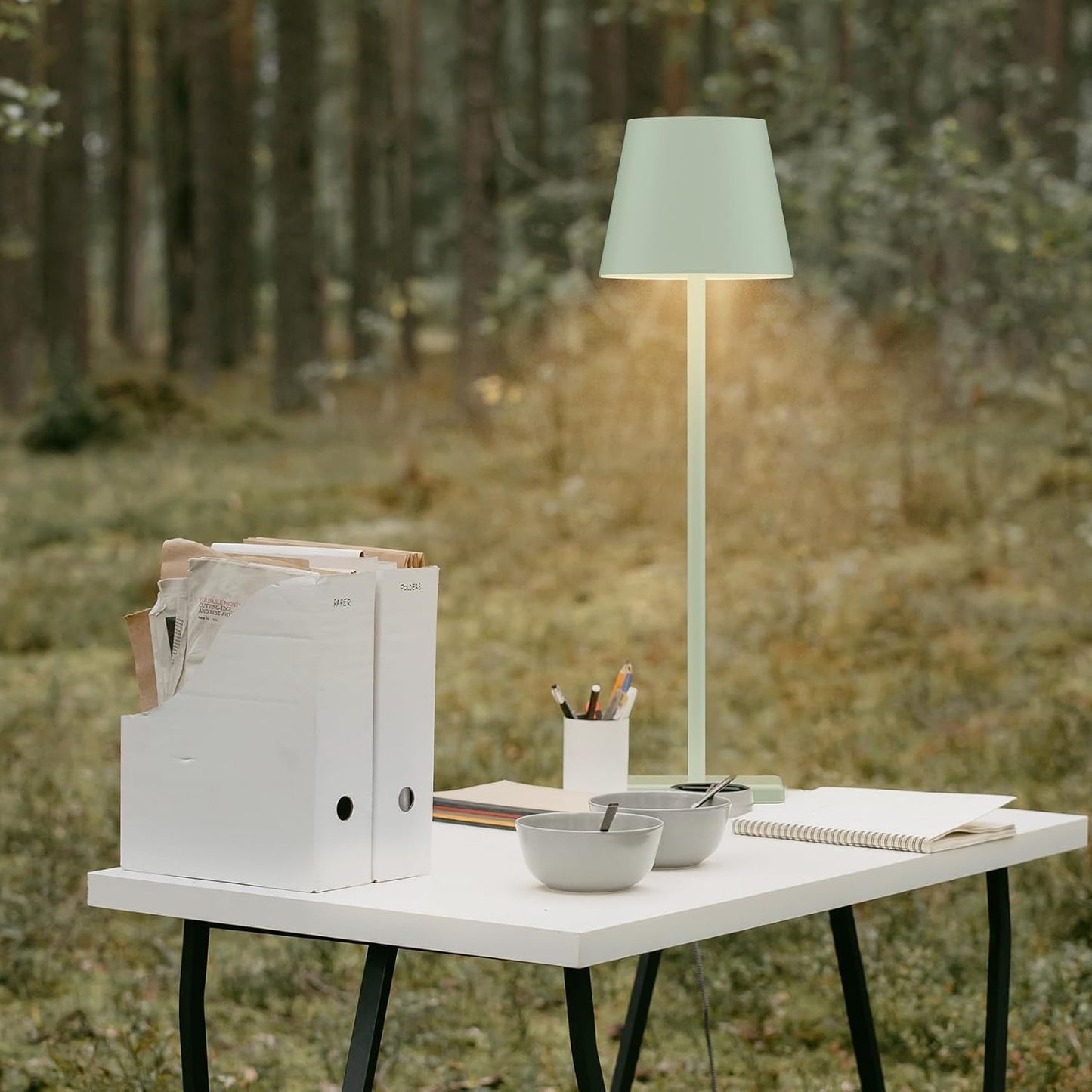 2 Pack LED Rechargeable Table Lamp, 5500mAh Battery Powered Green Lamp, 3 Color Temperatures Stepless Dimmable Portable