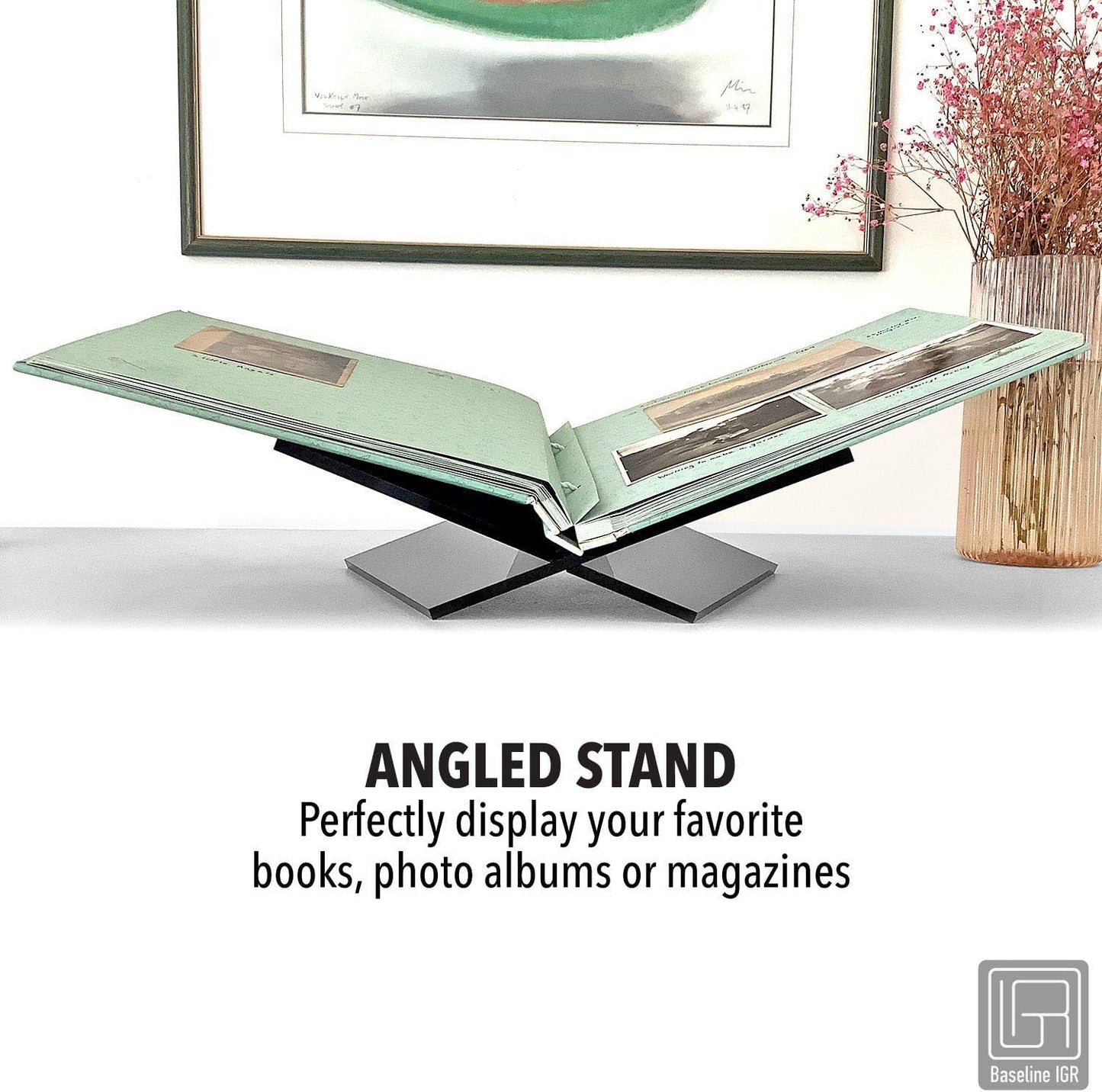 Large Black Acrylic Book Stand, 12.5" x 9.5" x 5.5”, Acrylic Book Holder, Open Bookstand for Display and Reading