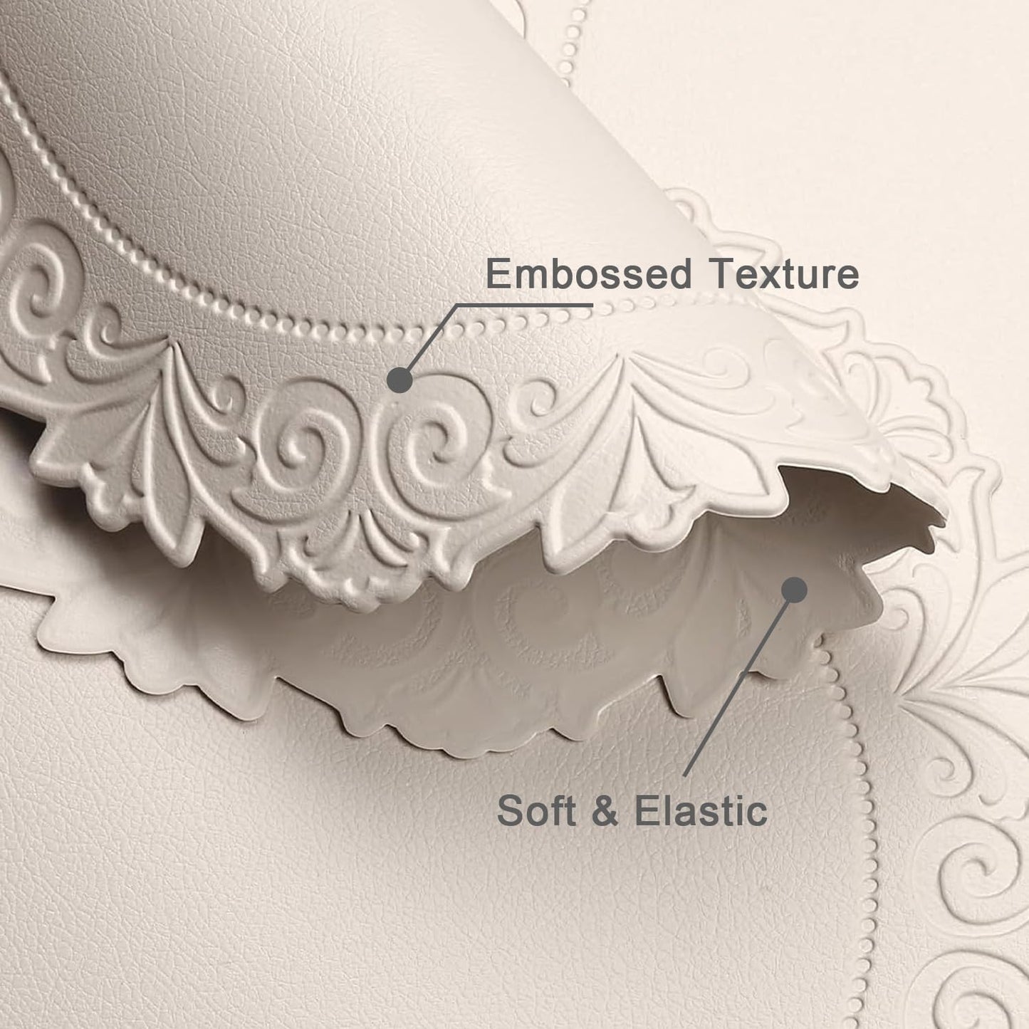 Round Faux Leather Placemats Set of 6, Dining Table Mats, Beige | Engraved Texture, 15 Inch Diameter, Waterproof and