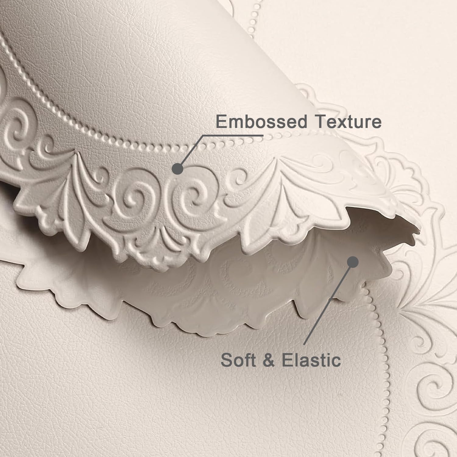 Round Faux Leather Placemats Set of 6, Dining Table Mats, Beige | Engraved Texture, 15 Inch Diameter, Waterproof and