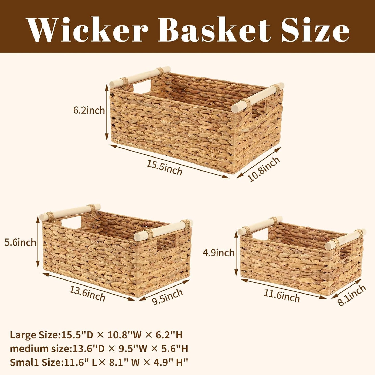Woven Storage Baskets Set / 3PC / Rectangle / Natural / Set of 3