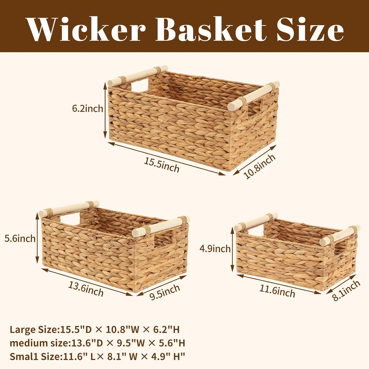 Woven Storage Baskets Set / 3PC / Rectangle / Natural / Set of 3