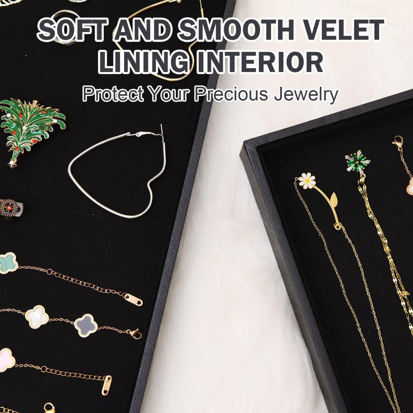 Velvet Jewelry Tray for Drawers Jewelrys Display Tray Stackable Jewelry Organizer Trays / Black