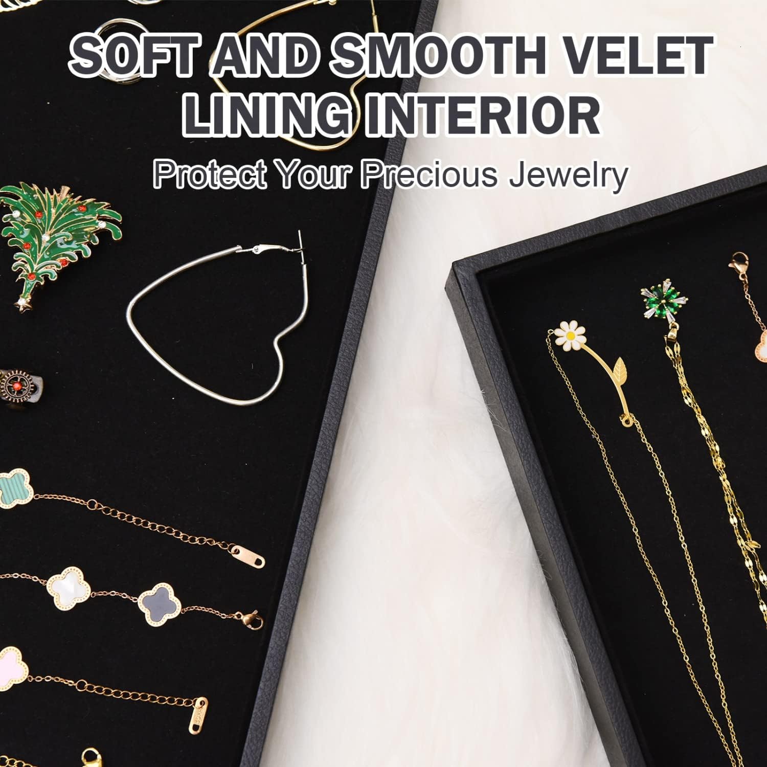 Velvet Jewelry Tray for Drawers Jewelrys Display Tray Stackable Jewelry Organizer Trays / Black