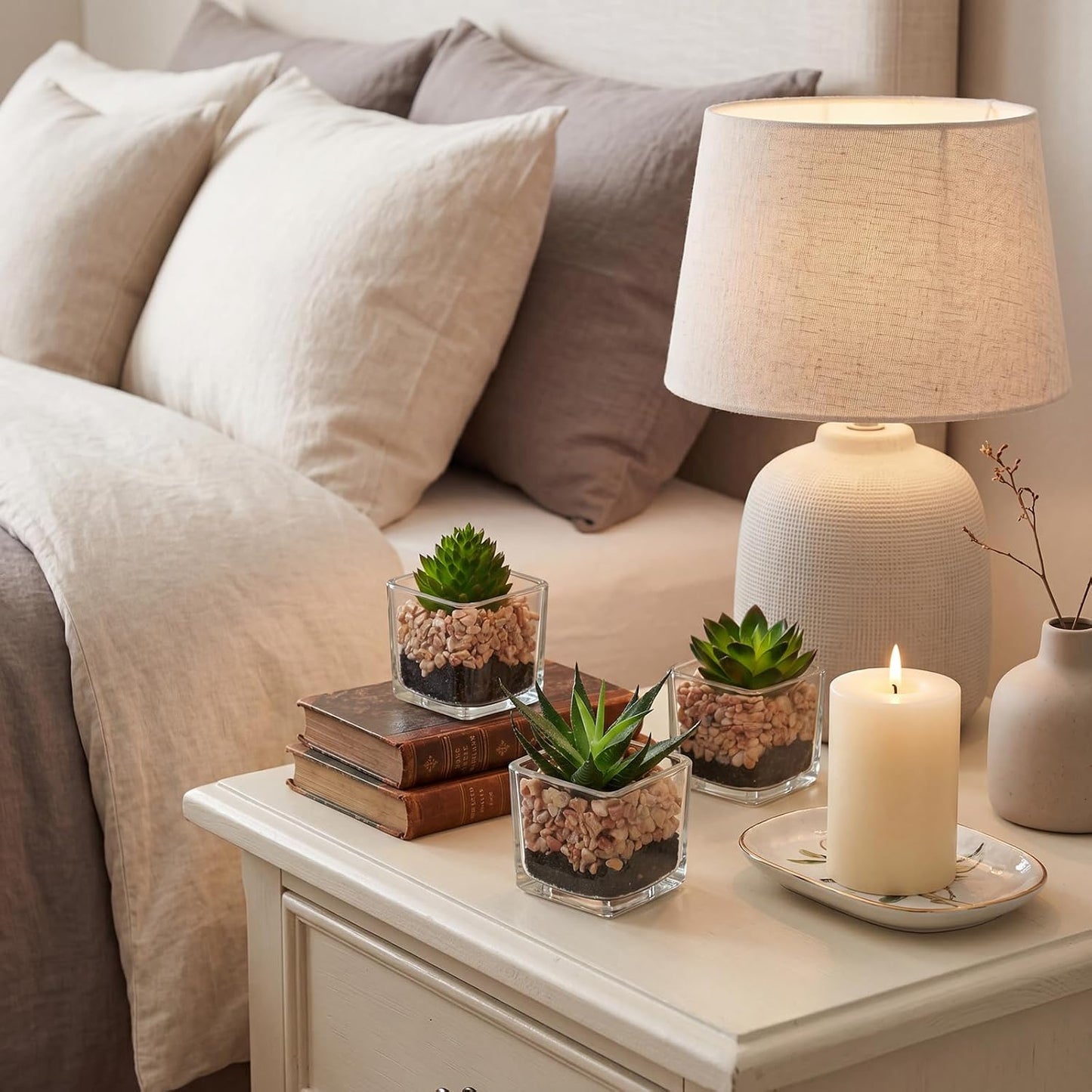 Succulents Plants Artificial in Glass Pots Small Fake Succulents Plants / Succulents #01 / Set of 3