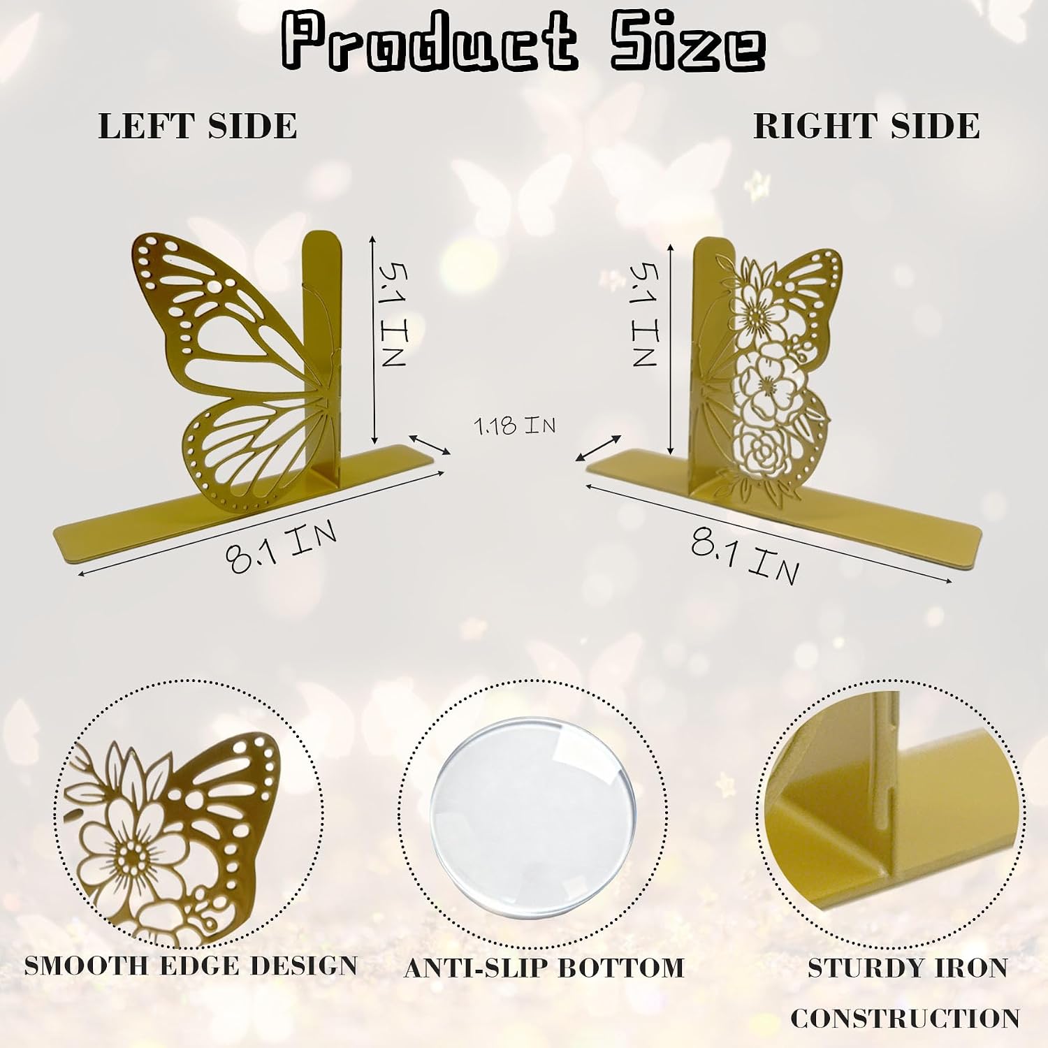 Modern Gold Bookends / Gold Butterfly