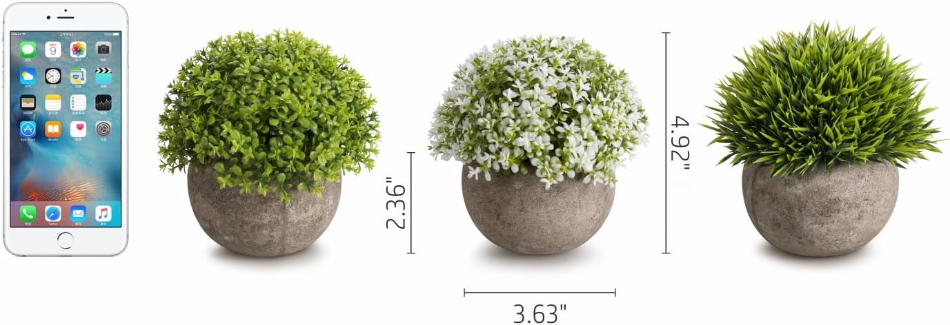 Artificial Plastic Mini Plants Unique Fake Fresh Green Grass Flower / White & Green / Set of 3