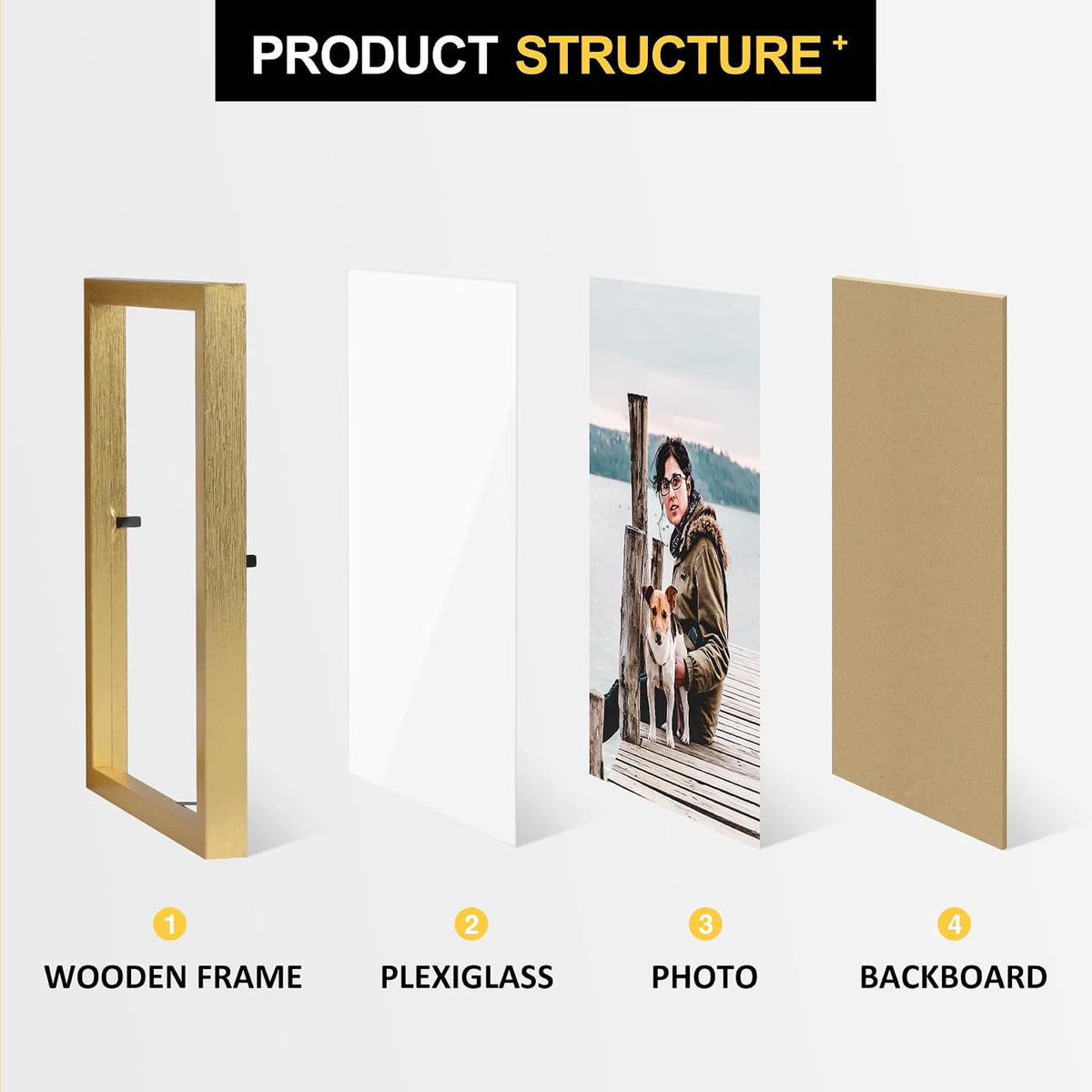 TOFOREVO 4x6 3 Picture Frame Triple Wooden Hinged Photo Frame Definition Glass Stand Vertically on Desktop or Tabletop
