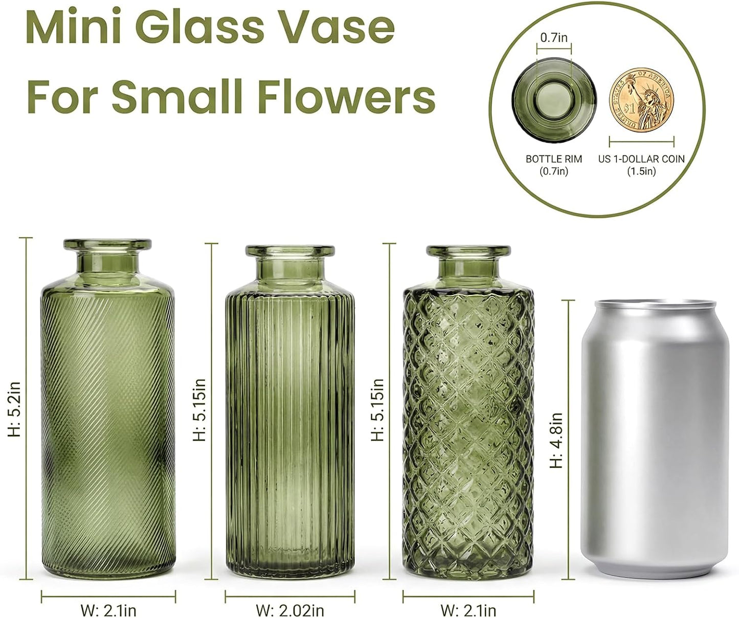 Glass Bud Vases / Green / Set of 30