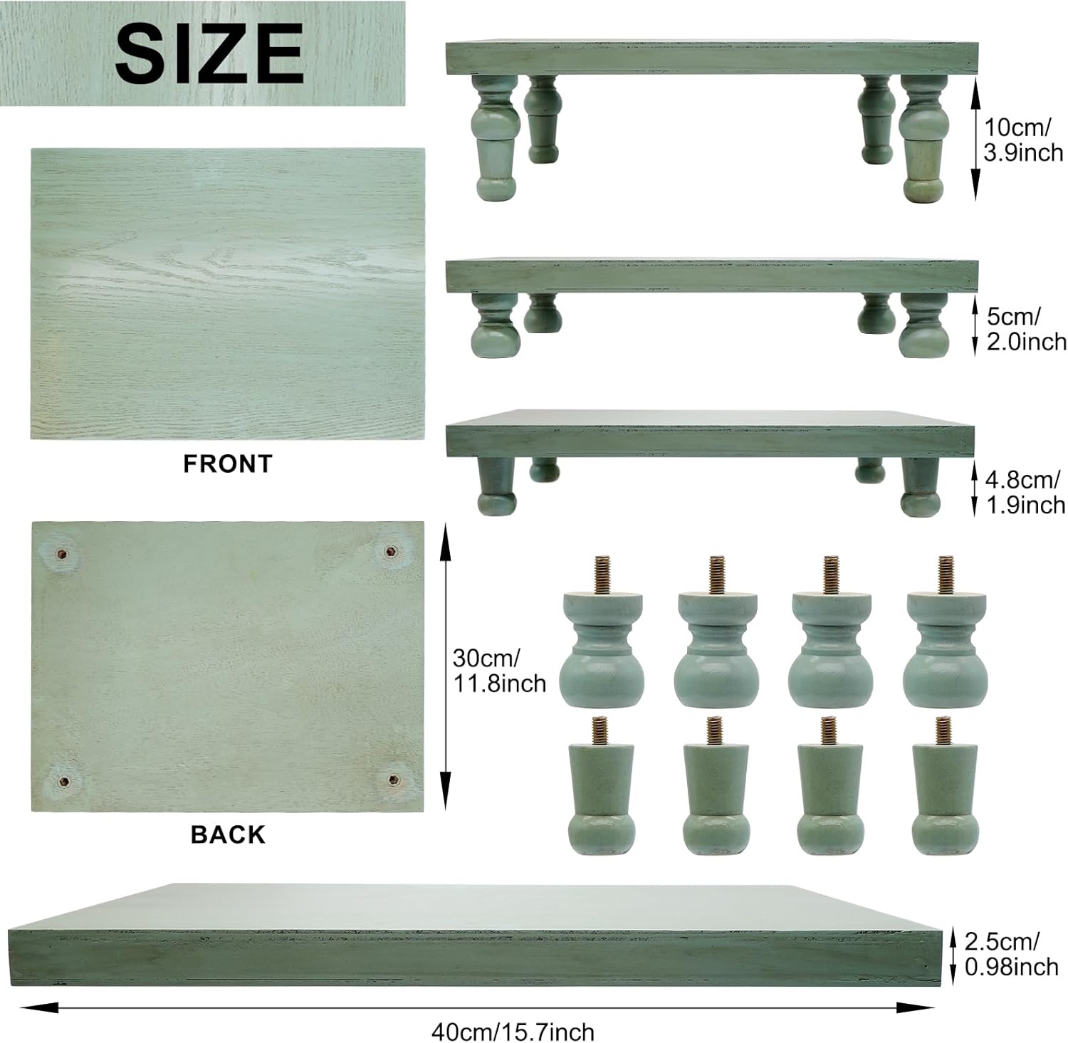 Wooden Riser Decorative Tray / Green
