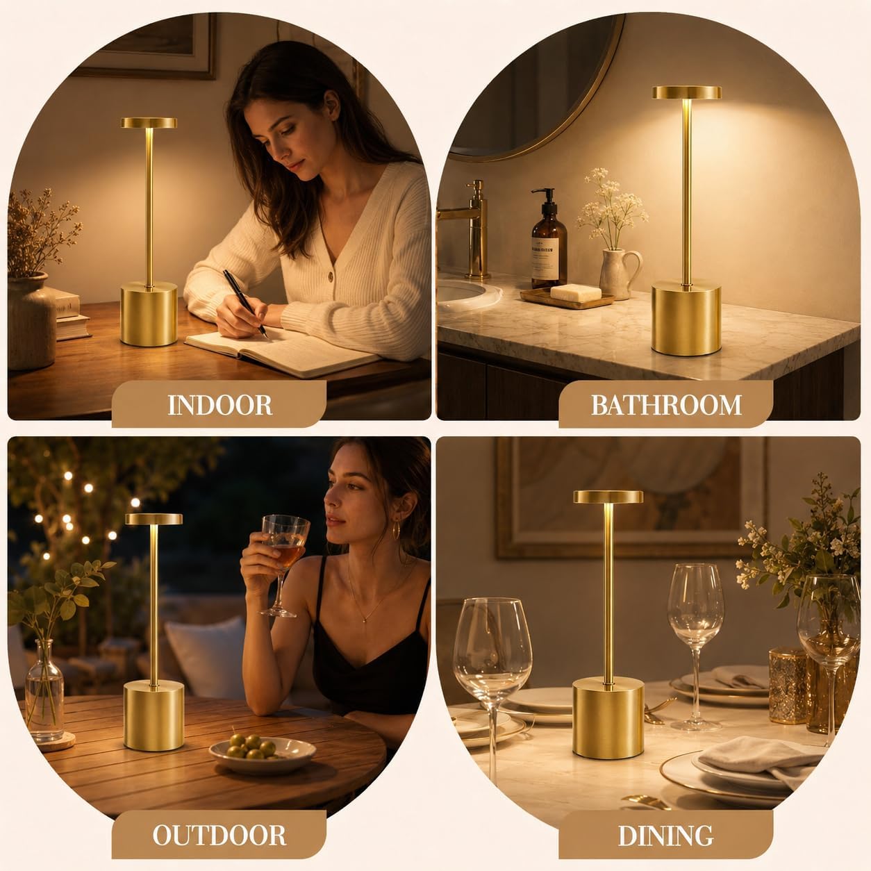 AUDLES Gold Cordless Table Lamps Set of 2, Brass Rechargeable Lamp, Battery Operated Lamps for Wedding Centerpiece &