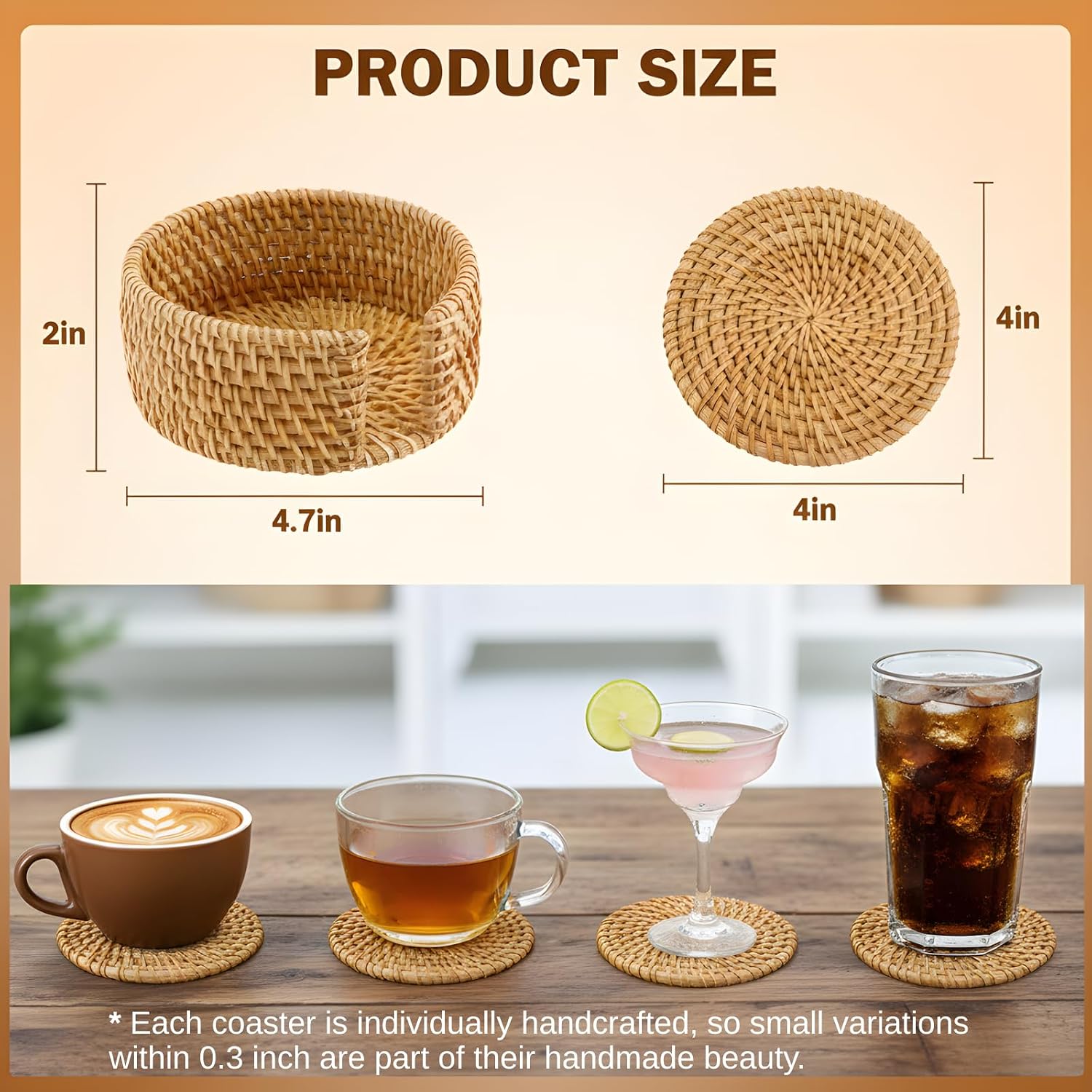 Holder / Boho Wood Cup Coasters / Set of 6