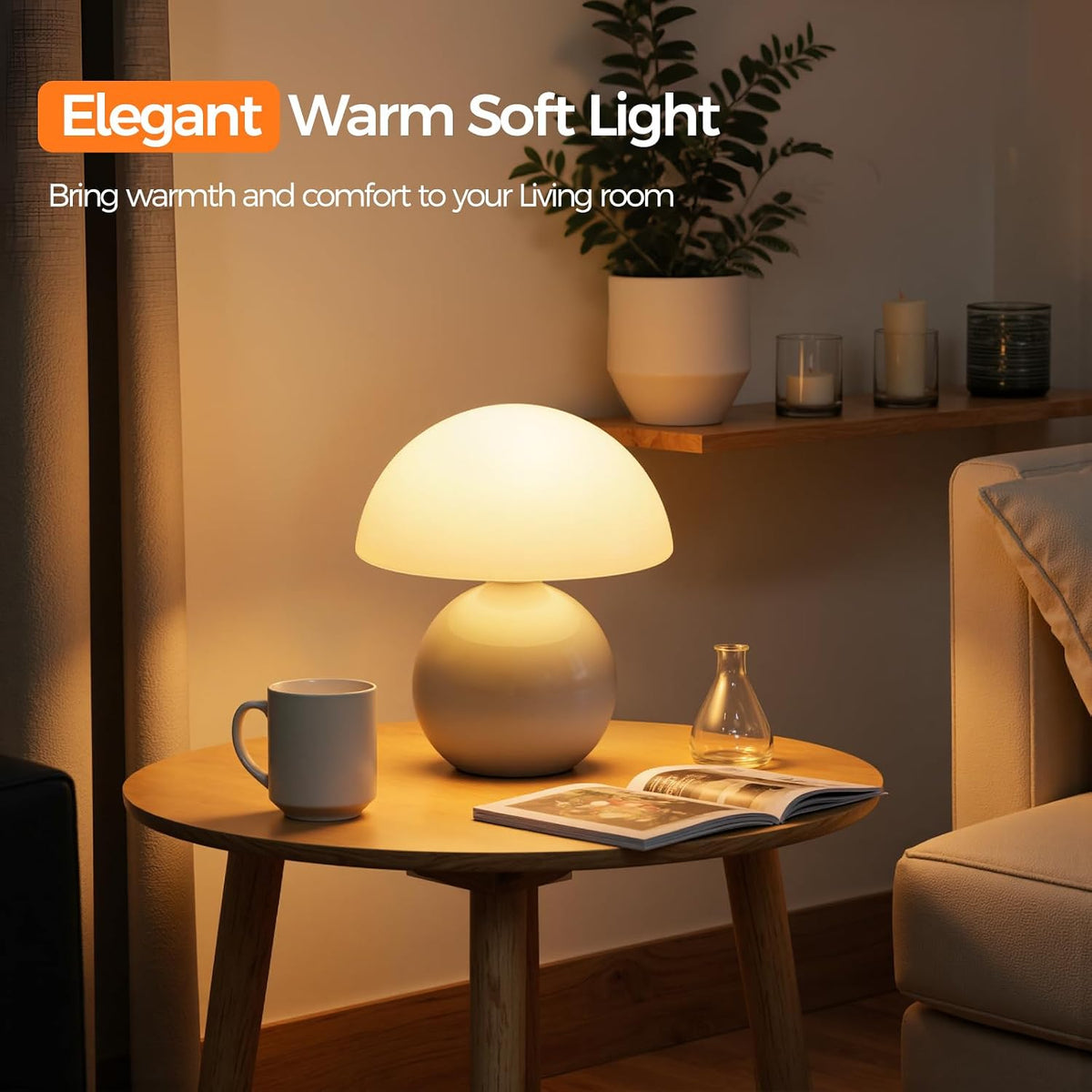 Wireless Mushroom Lamp,Table Lamp for Bedroom, Portables Cordless Lamps,Wireless lamp,Small Bedside Table Touch Lamps