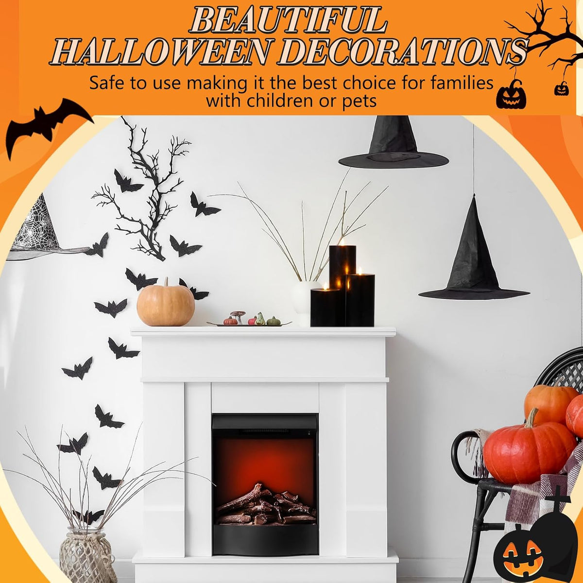 3 Pcs Halloween 6/8/12 Inches Black Flameless LED Candles with Remote and 2/4/8h Timer Battery Operated Electric Wax