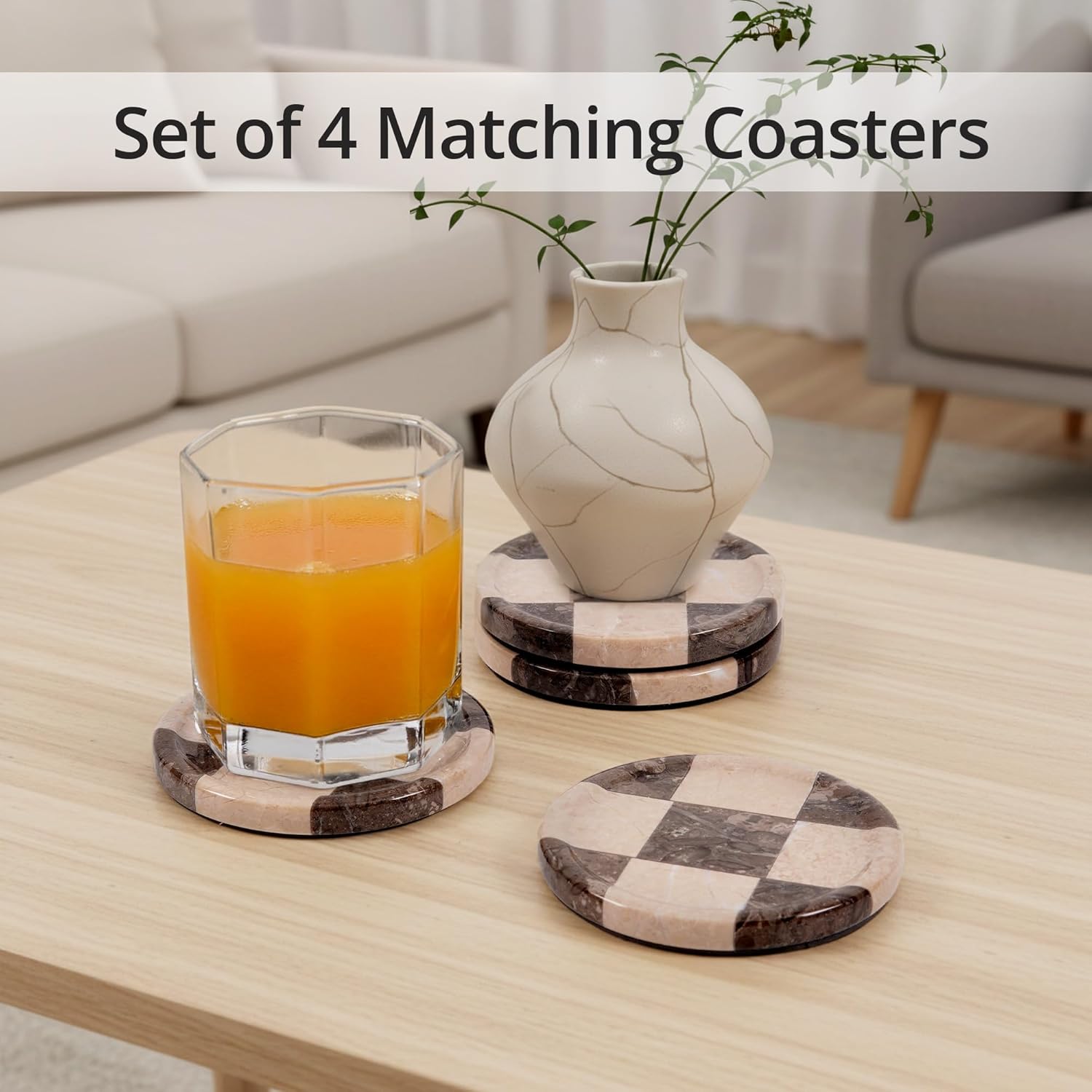 Handmade Round Stone Coaster / Oceanic & Verona / 4 Inch / Set of 4
