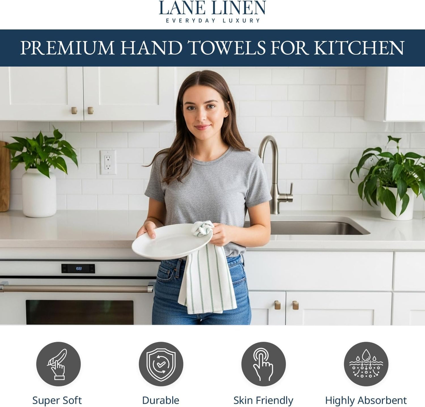 LANE LINEN Kitchen Towels Set - Pack of 12 Cotton Dish Towels for Drying Dishes, 18”x 28”, Premium Hand Towels, Tea