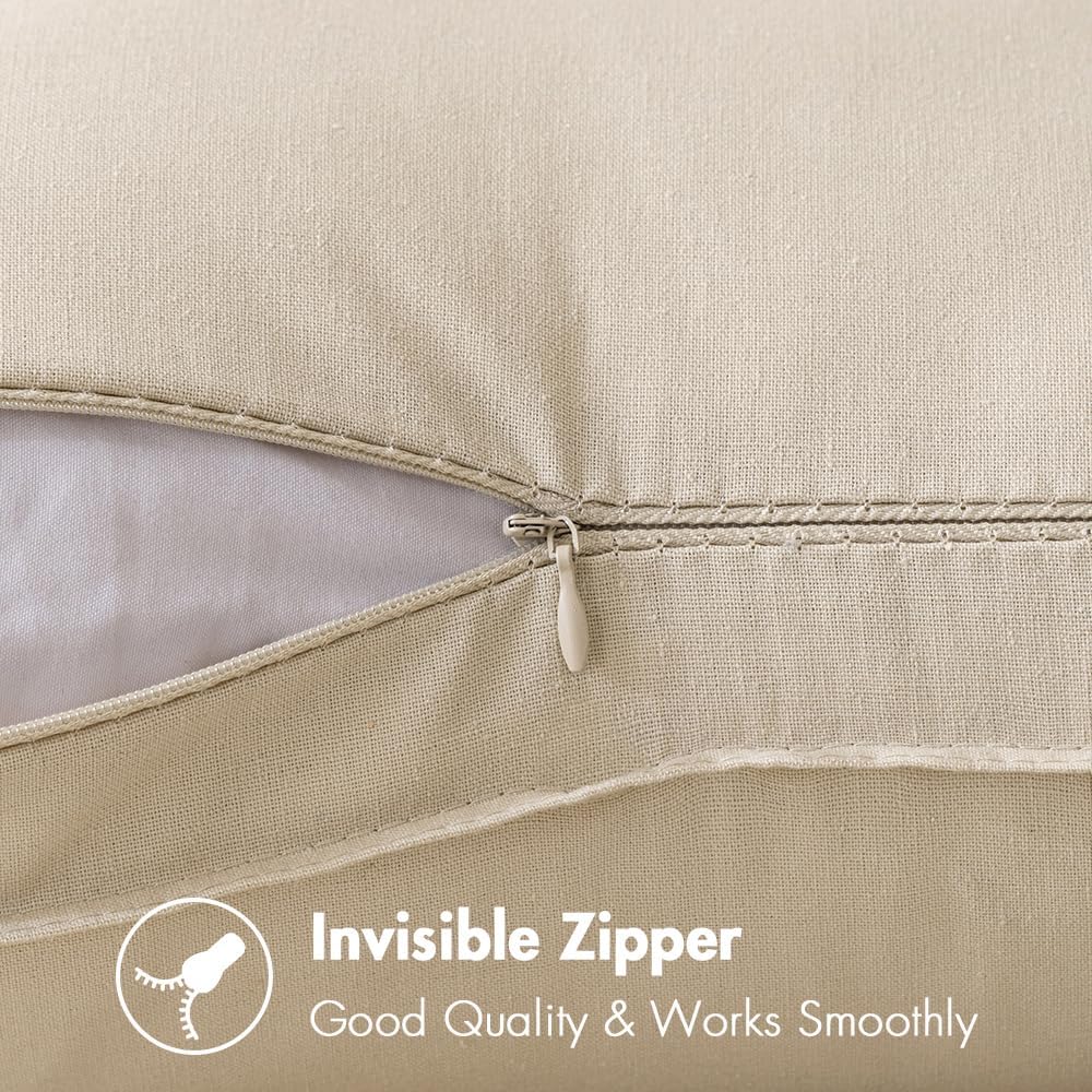 Decorative Linen Pillow Covers Boho Farmhouse Modern Soft Accent Throw / 18 x 18 / Beige / Set of 2