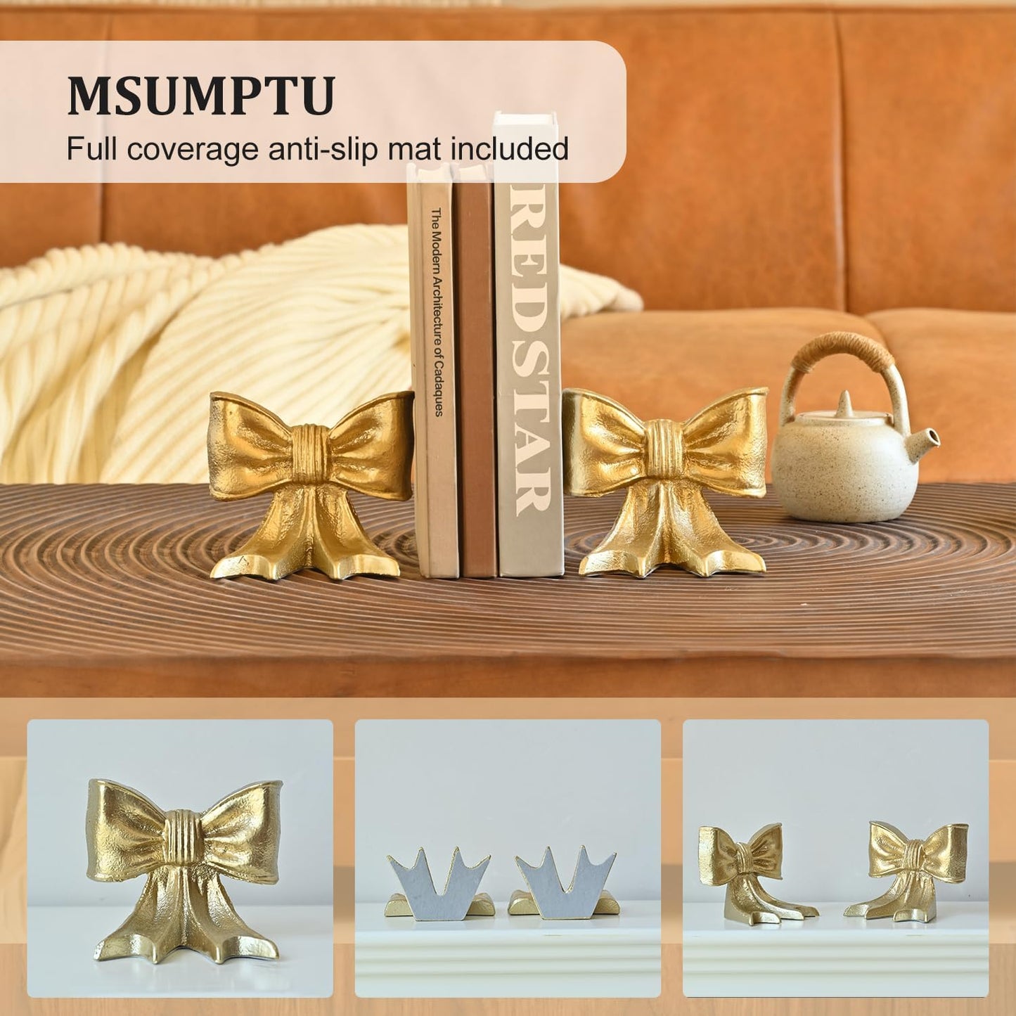 Metal Bookends / Decorative Bookends / Gold / Set of 2
