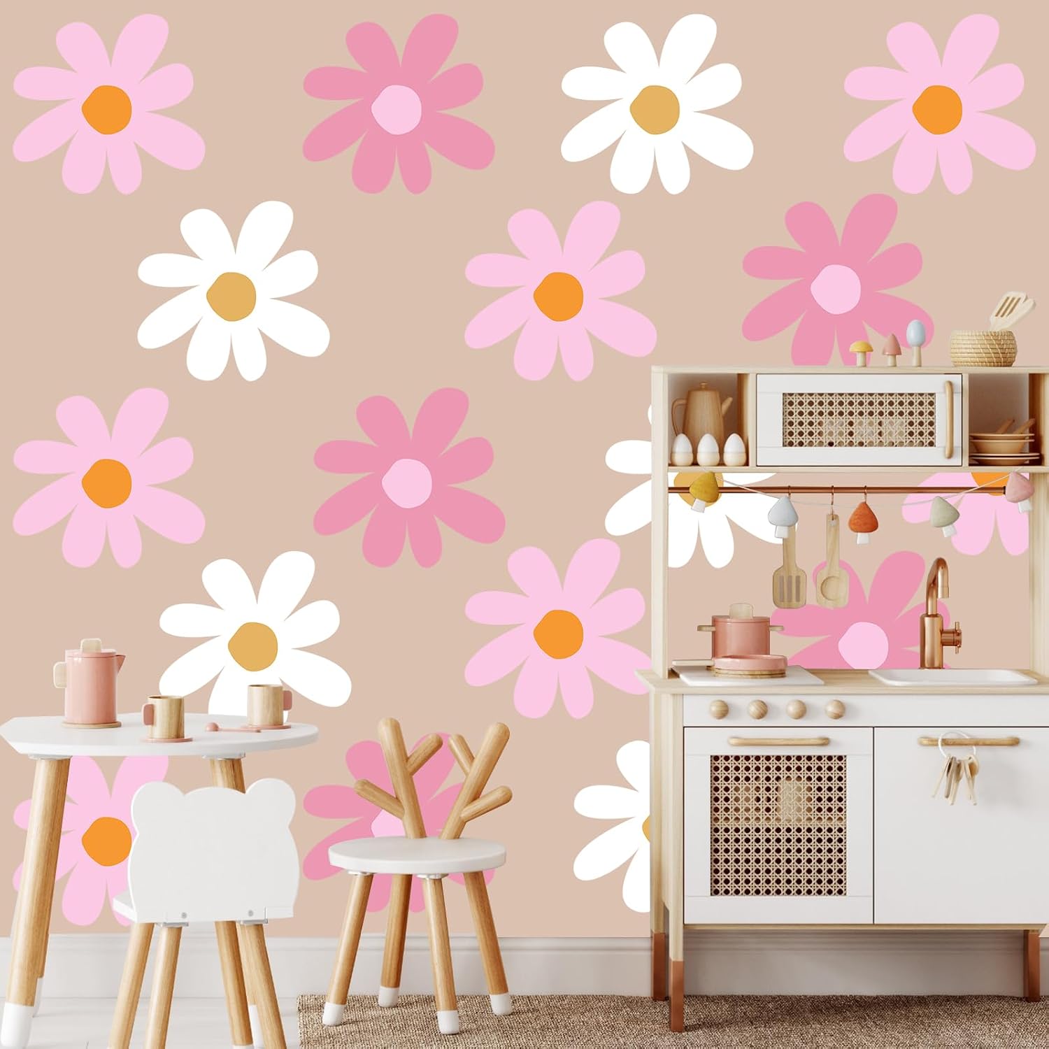 12 Sheet Daisy Wall Sticker Decal Removable Daisy Bedroom / Delicate Style / Classic Color / Pink