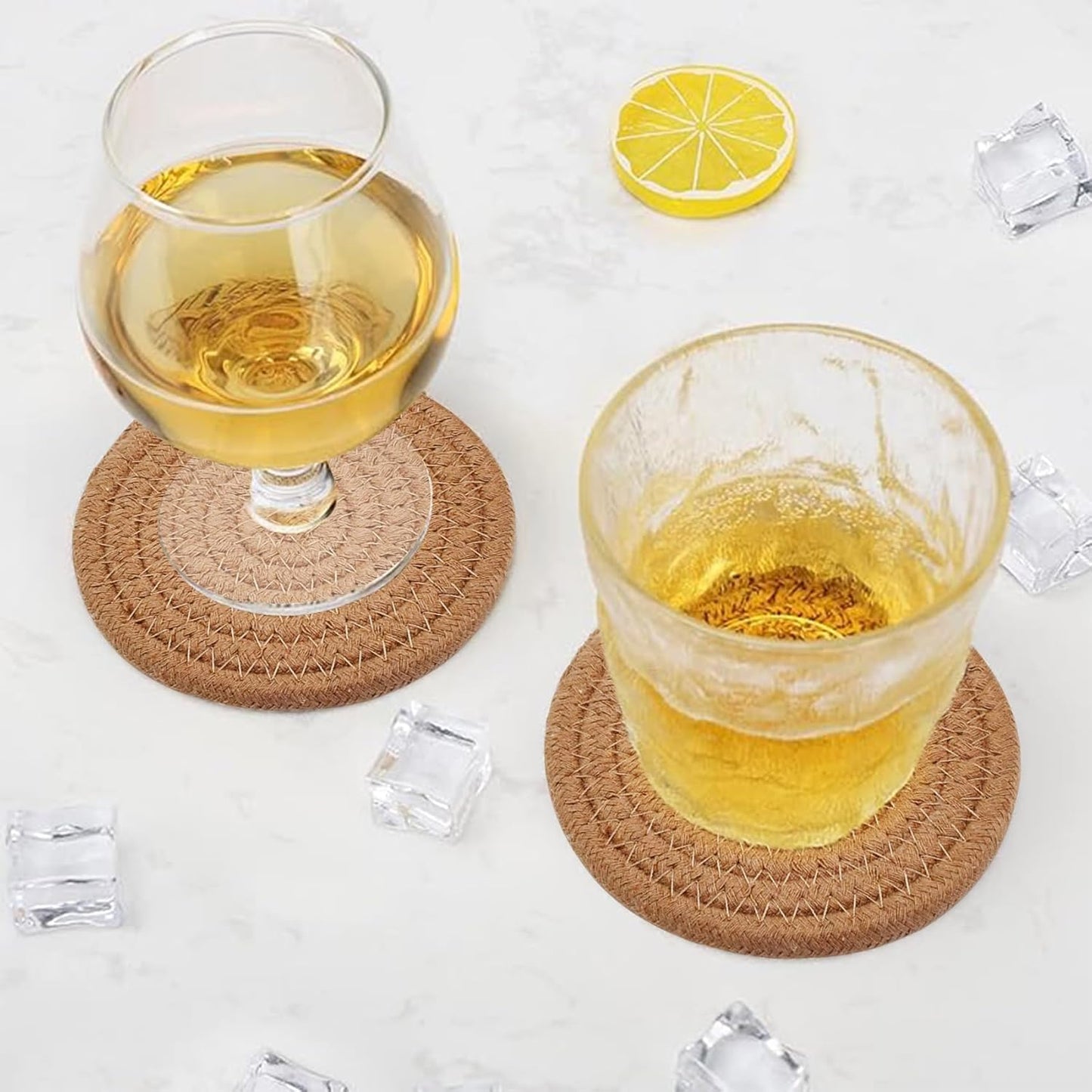 Holder / Cotton Woven Absorbent Coasters for Drinks / Brown / Set of 8