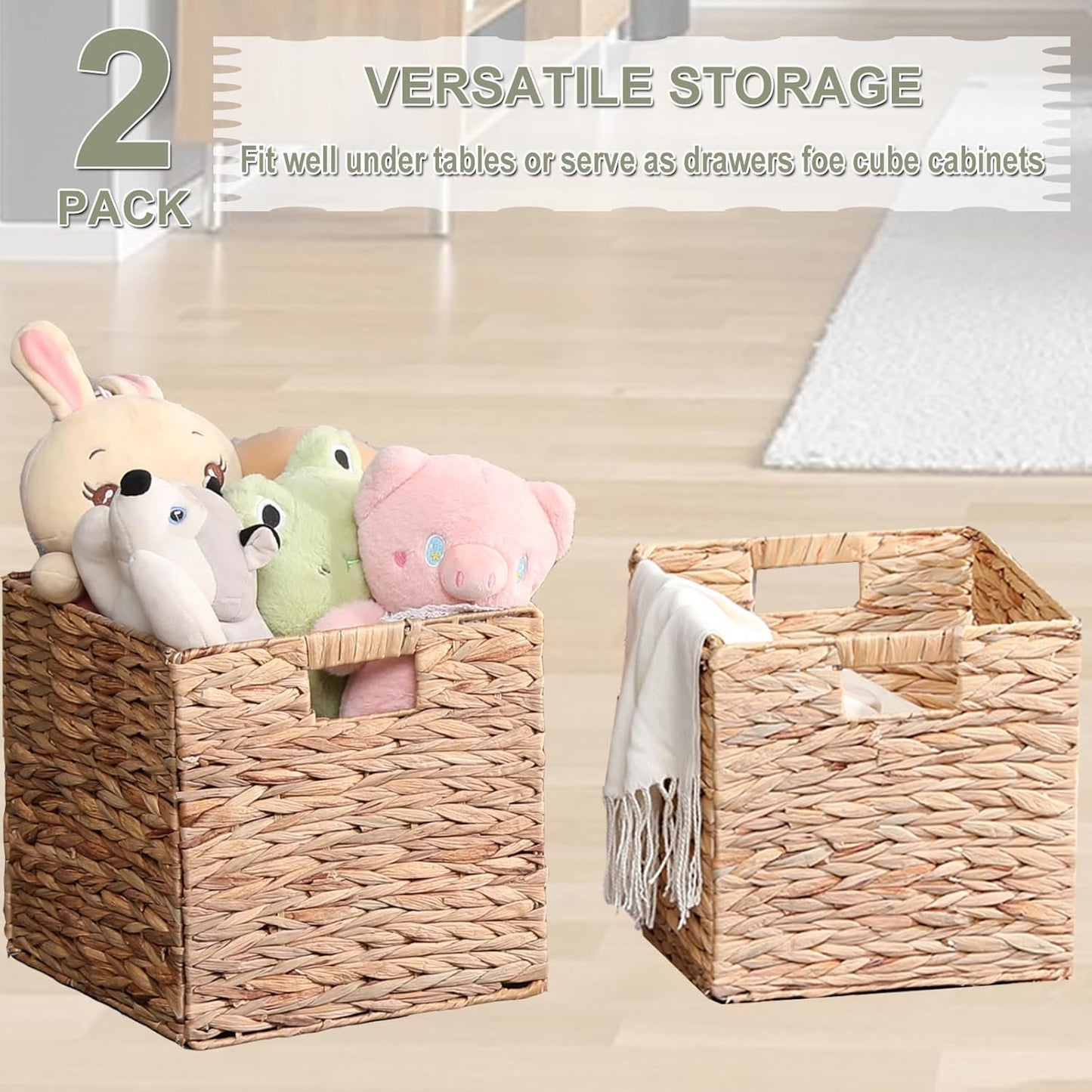 Water Hyacinth Storage Baskets Wicker Storage Cubes Set of 2Baskets / 11 x 11 x 11