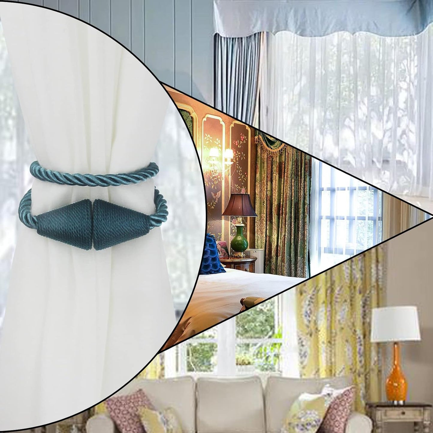 Magnetic Curtain Tiebacks Rope Decorative Holdbacks for Drapes Nieffeiy | 6 Pack Blue Modern Handmade Curtain Tie Backs