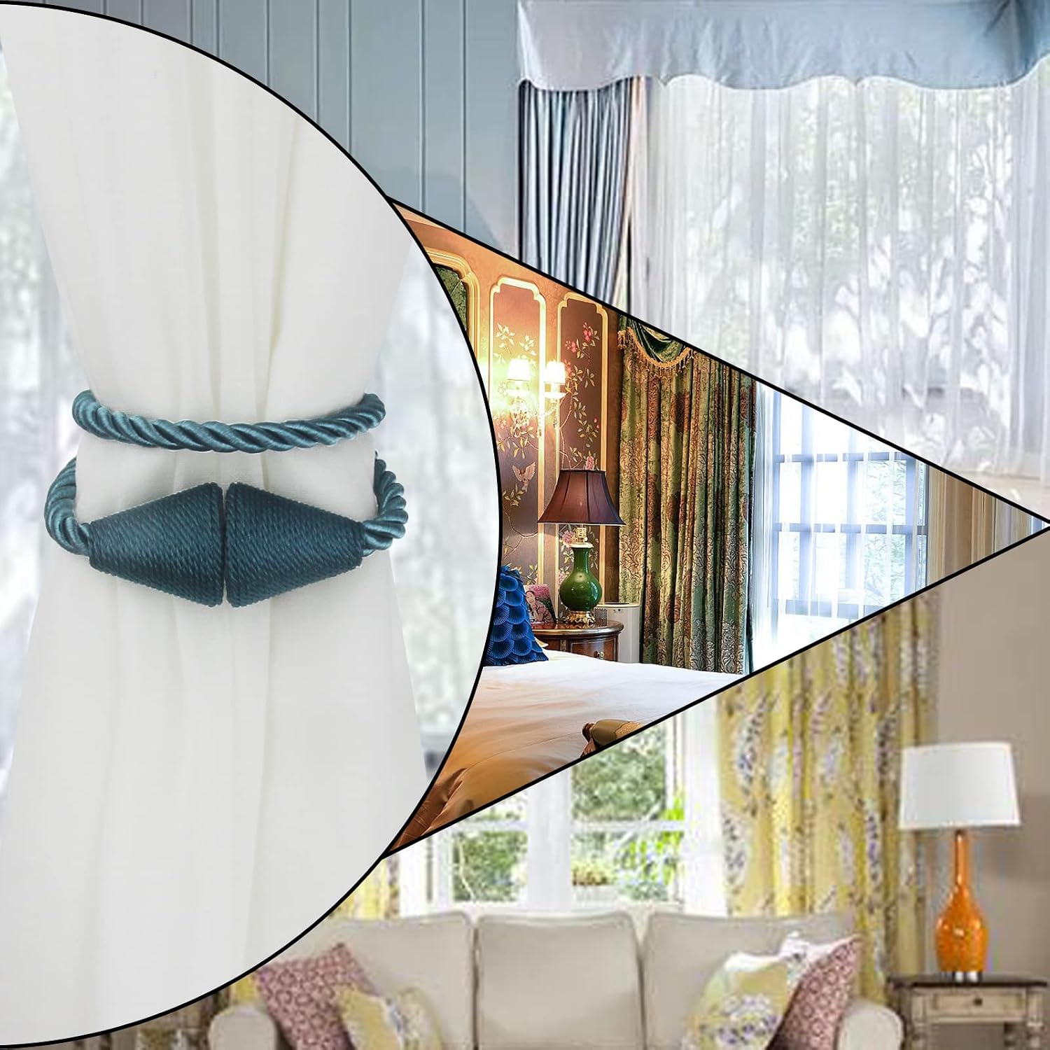 Magnetic Curtain Tiebacks Rope Decorative Holdbacks for Drapes Nieffeiy | 6 Pack Blue Modern Handmade Curtain Tie Backs