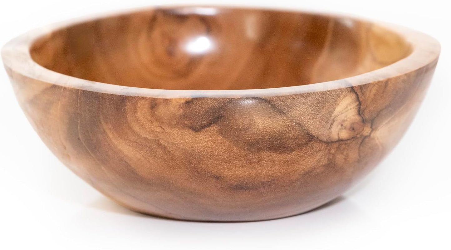 Hand Carved Teak Wood Mini Decorative Round Small Bowl / 6" Diameter
