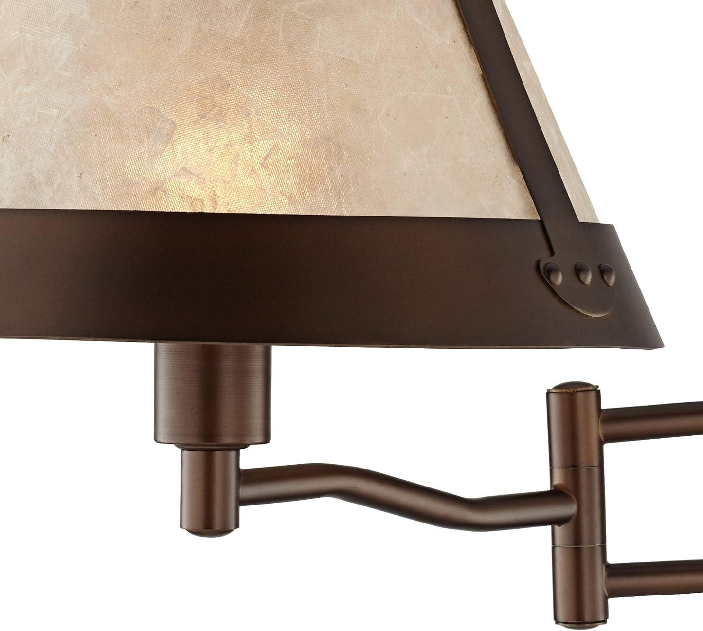 Samuel 14" High Mica Shade Plug-In Swing Arm Rustic Wall Lamp Light Fixture | Mission Industrial Bronze Natural Blonde
