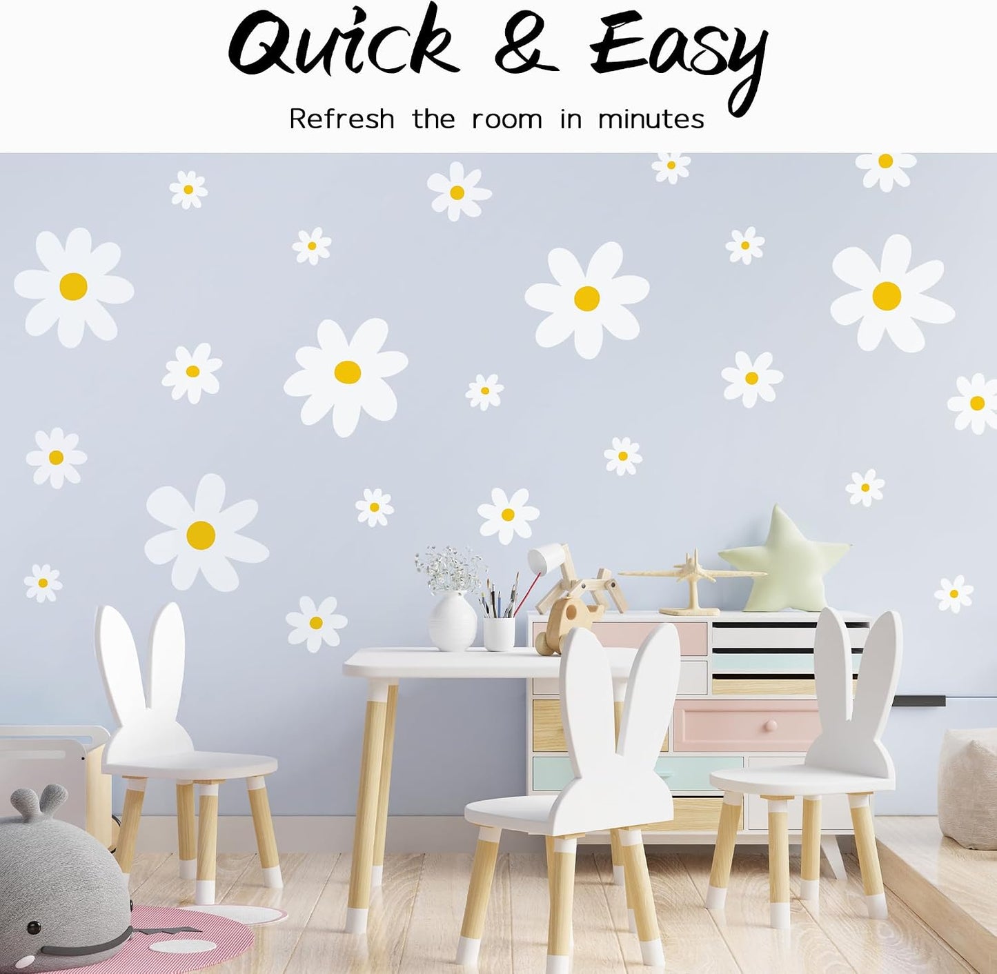 Large Daisy Wall Decals / White / Set of 42