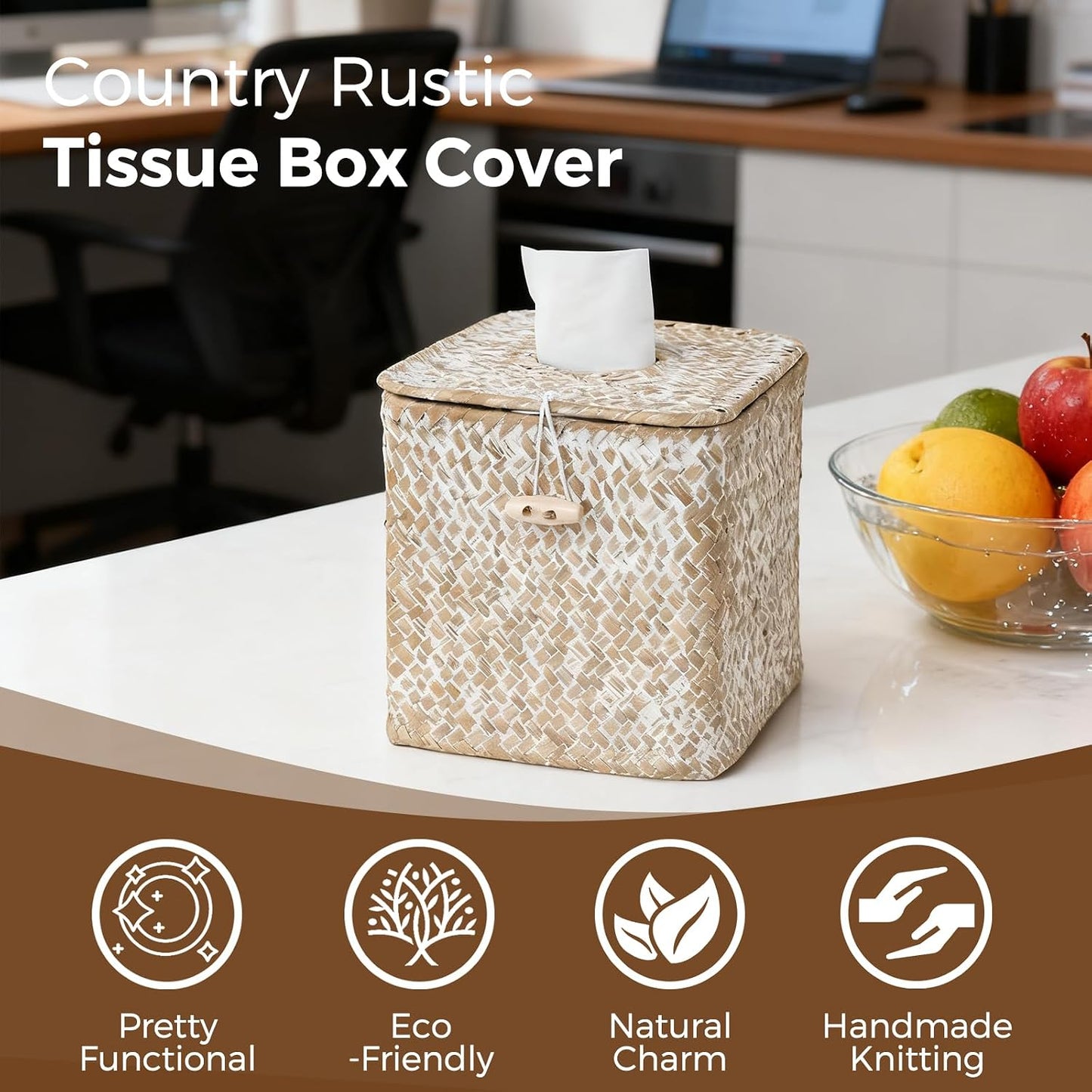 Woven Seagrass Tissue Box Holder / Whitewash / Square