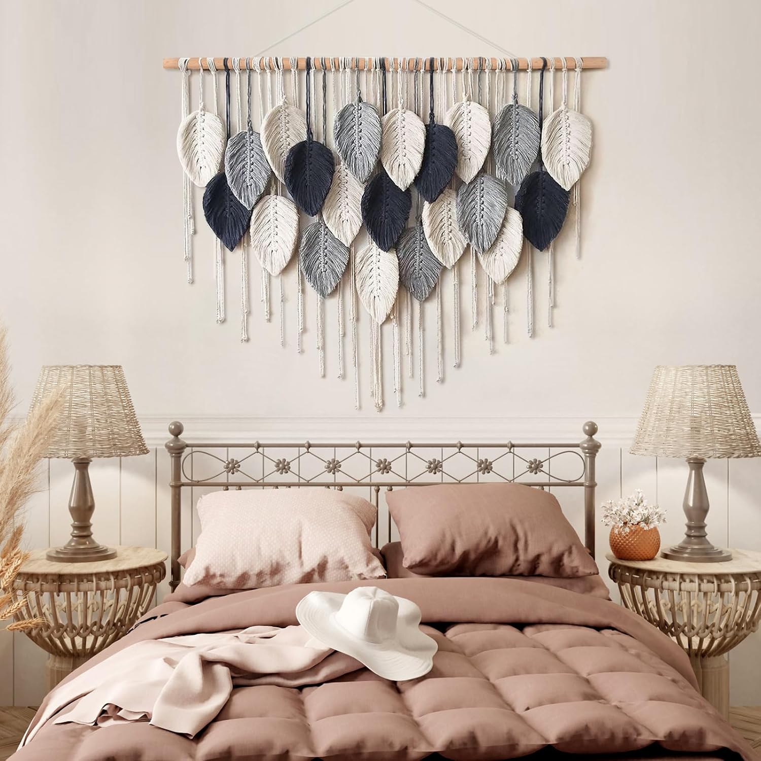Macrame Wall Hanging Leaf Woven Tapestry Bohemian Chic Wall Hanging Feather Large / 39"W x 29.5"L