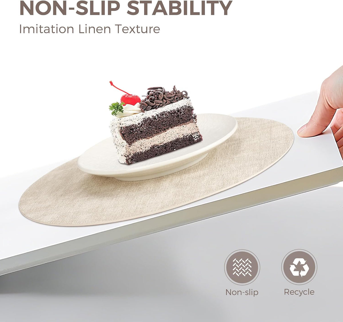 13" Round Placemats Set of 8, Reversible Faux Leather Wipeable Table Mats | 2mm Vinyl Heat Resistant, Waterproof