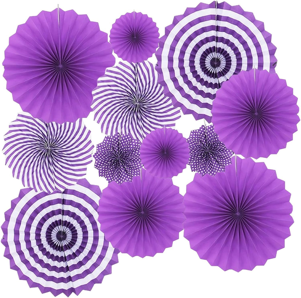 Purple Hanging Paper Fans, 12 Pieces Hanging Party Decorations Round Pattern Paper Garlands for Birthday, Wedding, Thanksgiving Day, Halloween Party
