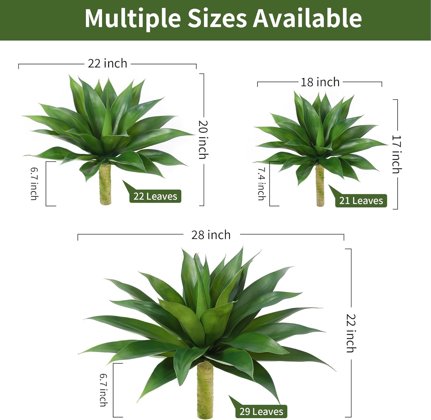 Artificial Agave Plant / Greenx2 / Medium / 18 Inch / Set of 2