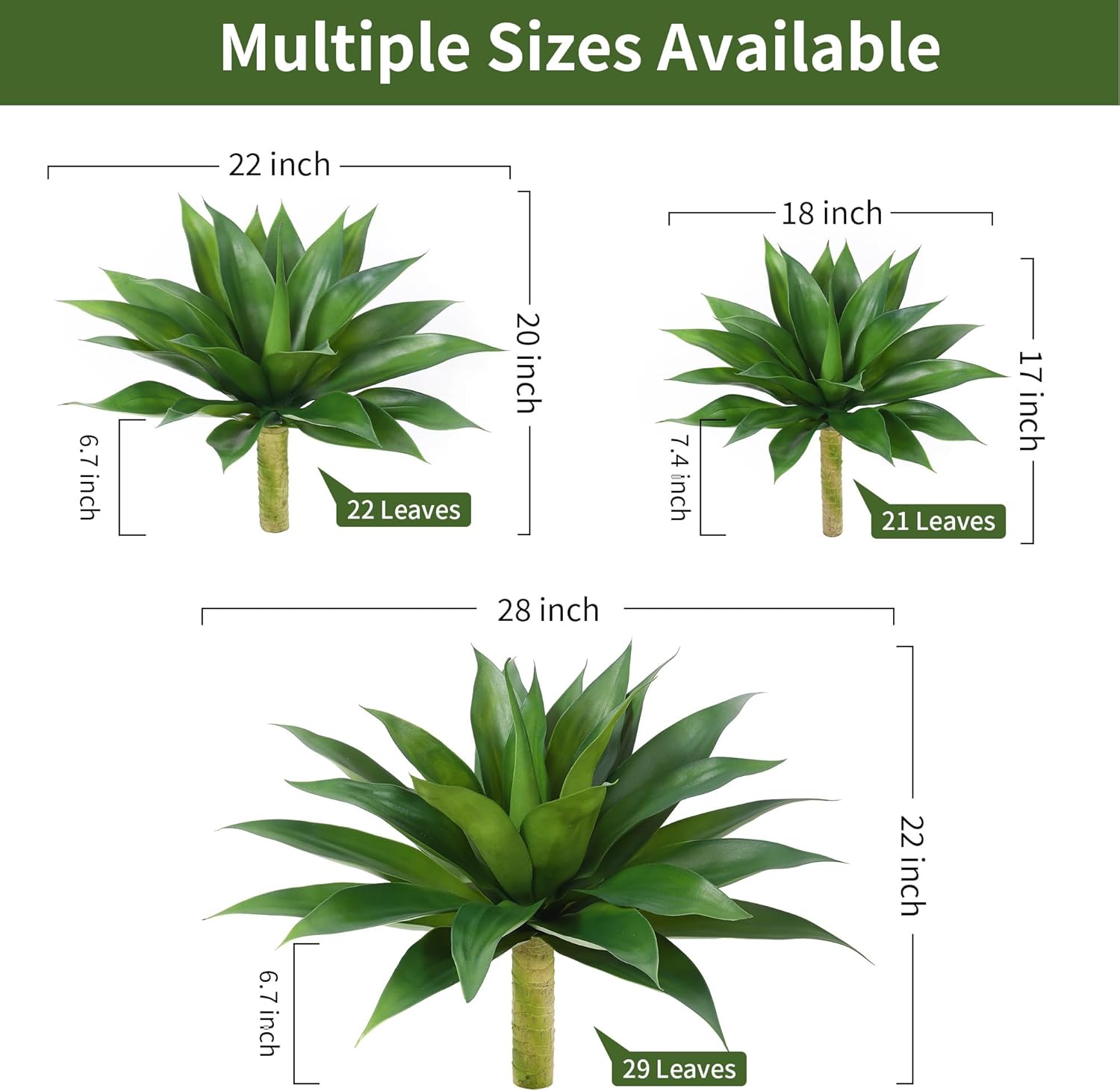 Artificial Agave Plant / Greenx2 / Medium / 18 Inch / Set of 2