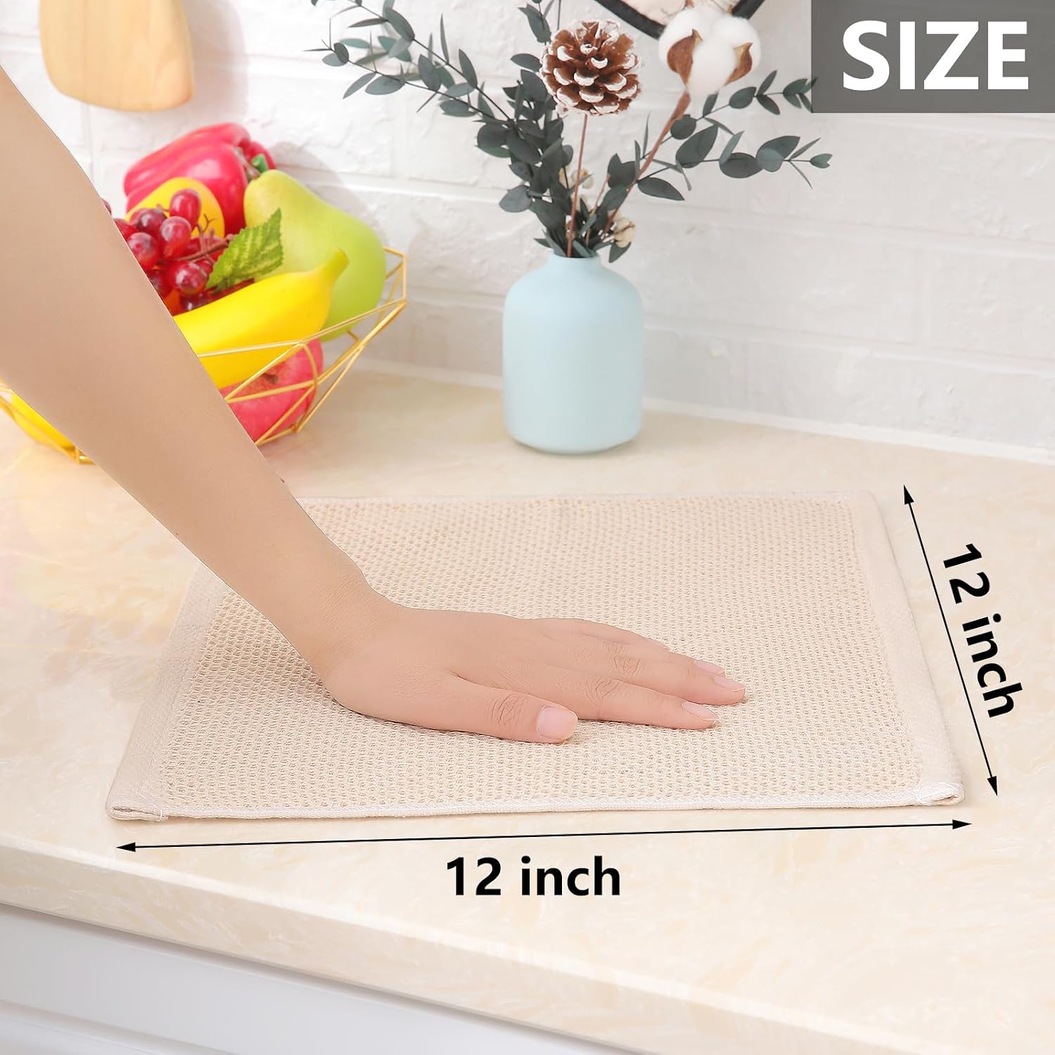 Homaxy 100% Cotton Waffle Weave Kitchen Dish Cloths 24-Pack, Beige | 12 x 12 Inches, Ultra Soft Absorbent Dish Towels