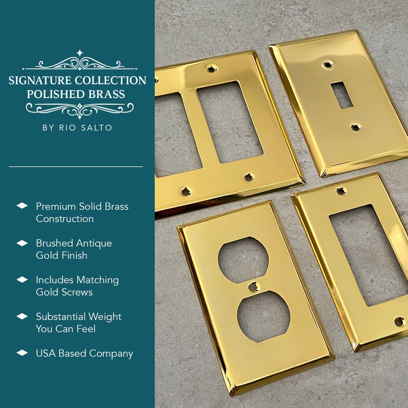 Rio Salto Duplex Outlet Covers Receptacle Wall Plates BRASS High Polished Gold Light Switch Cover Electricity Socket