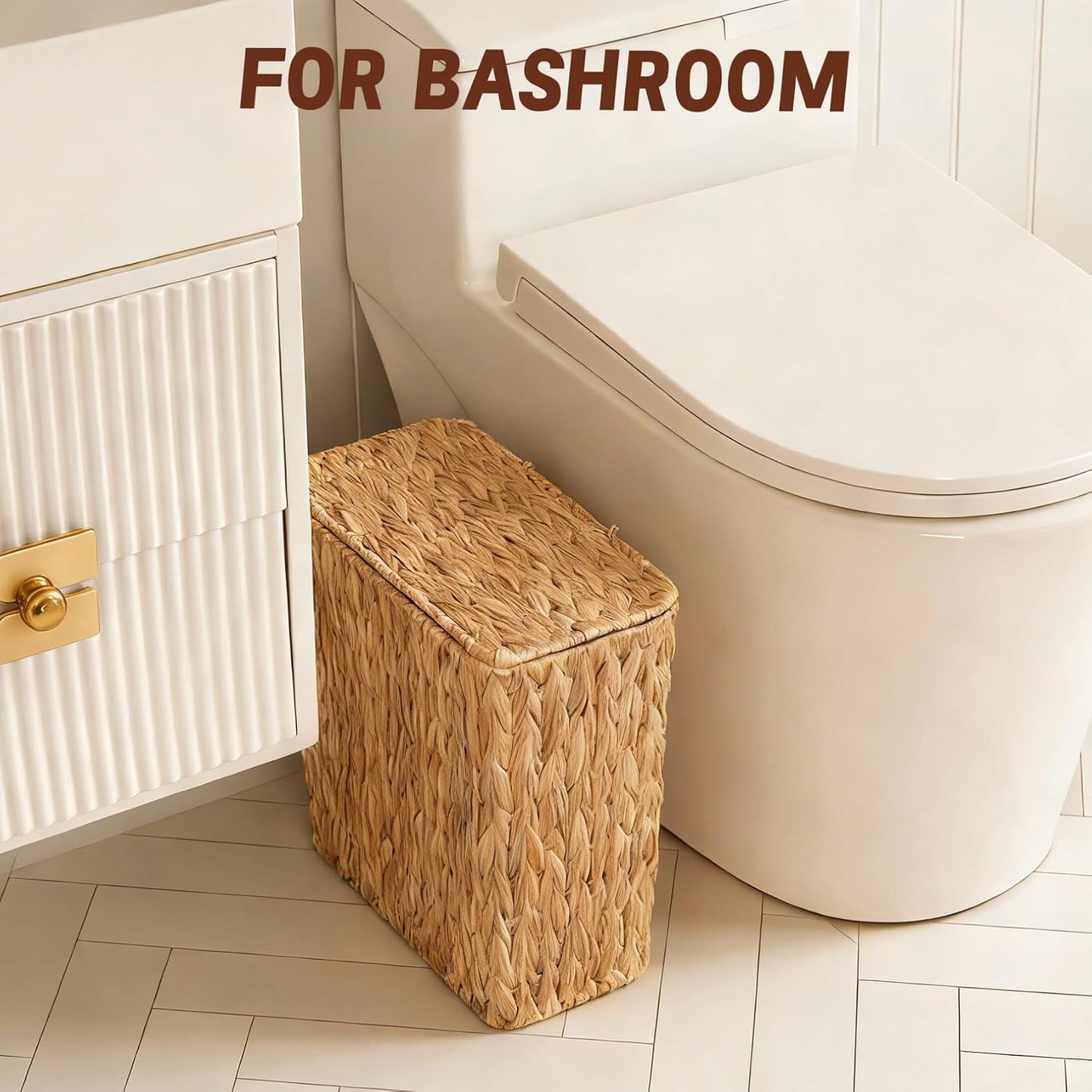 Water Hyacinth Wicker Waste Basket / Small / Natural