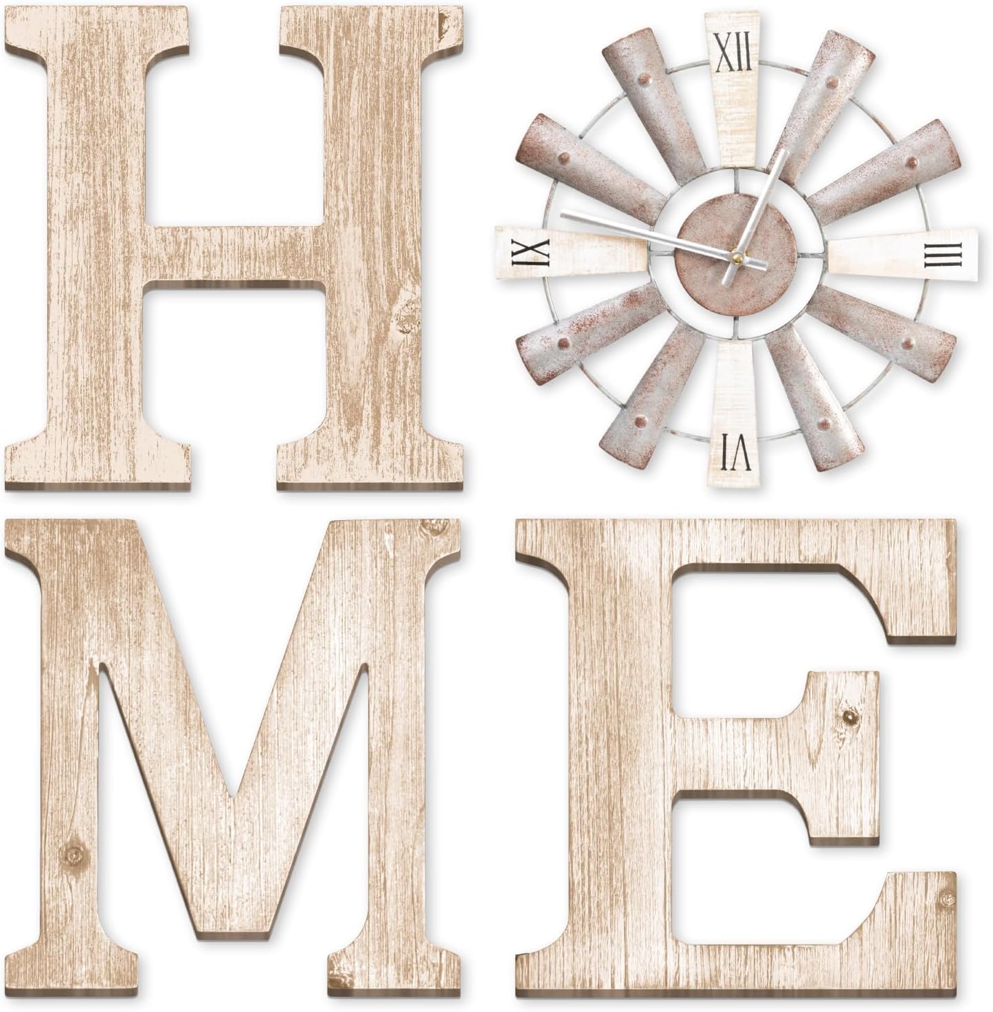 Farmhouse Home Signs with Windmill Clock Wall Decor Rustic Home Letters Wall Art for Living Room Kitchen Entryway