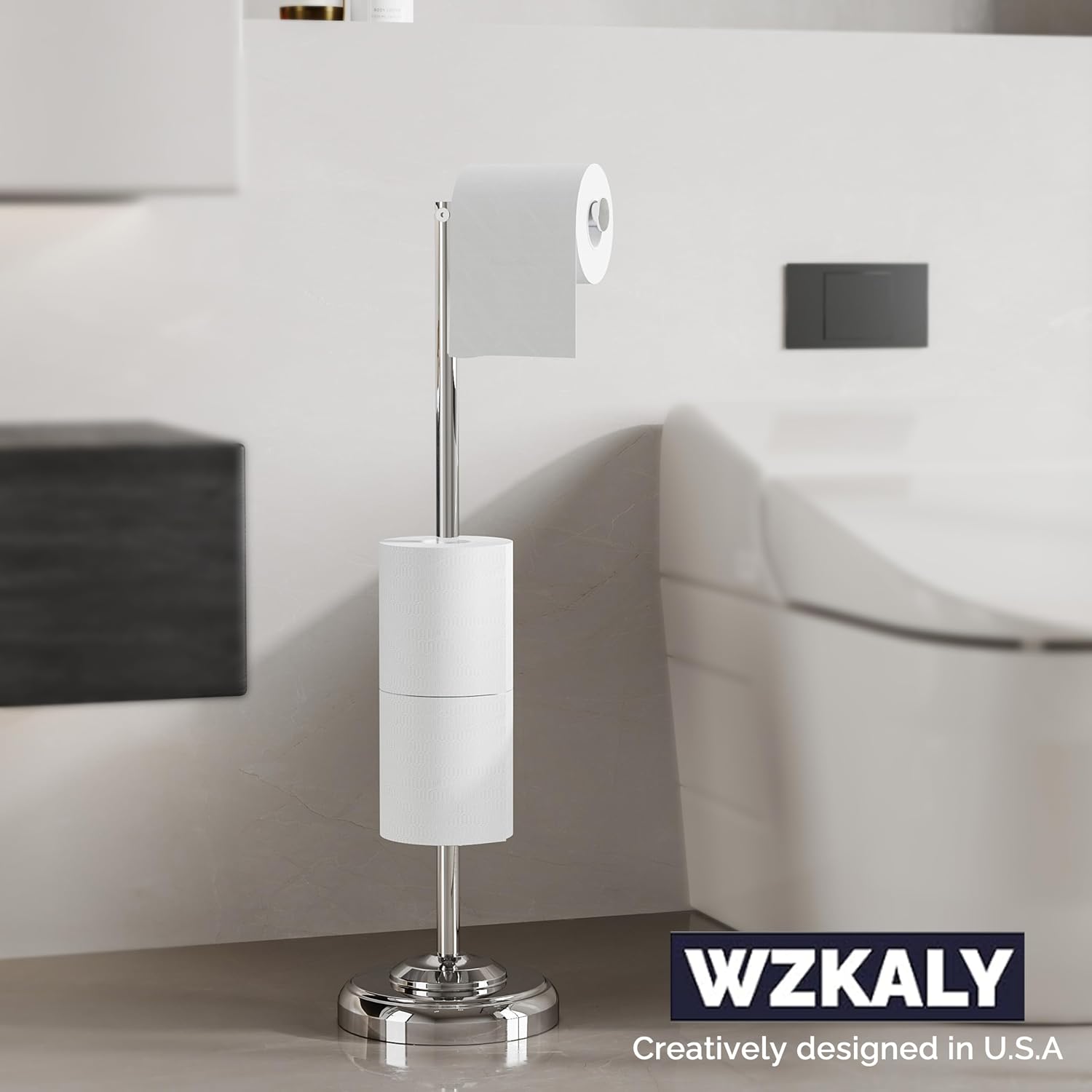 Polish Chrome Toilet Paper Holder Stand with Storage, 4 Extra Rolls | 304 Stainless Steel, Stable Weighted