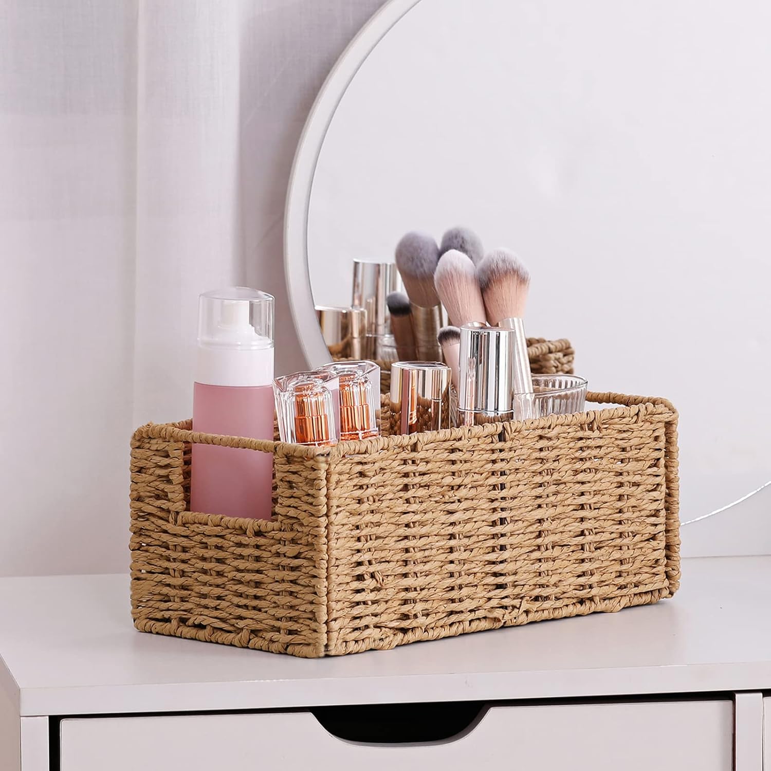 Wicker Storage Basket / Natural / 11.2"D x 6.1"W x 4.8"H / Set of 2