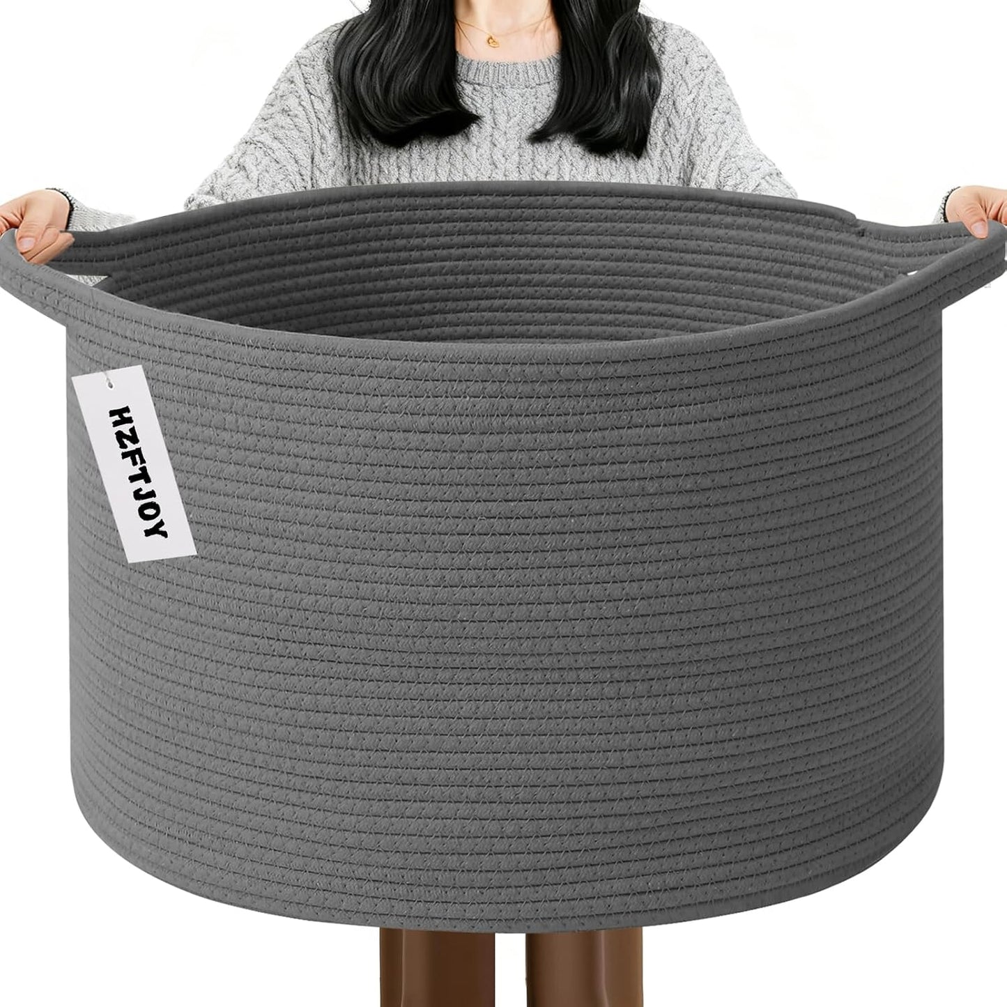 115L Extra Large Blanket Basket,Woven Rope Laundry Basket-Dark Grey