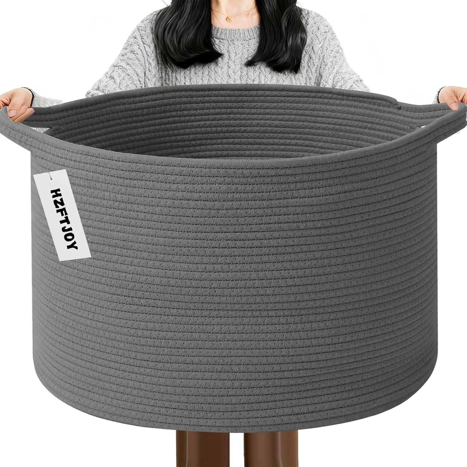 115L Extra Large Blanket Basket,Woven Rope Laundry Basket-Dark Grey
