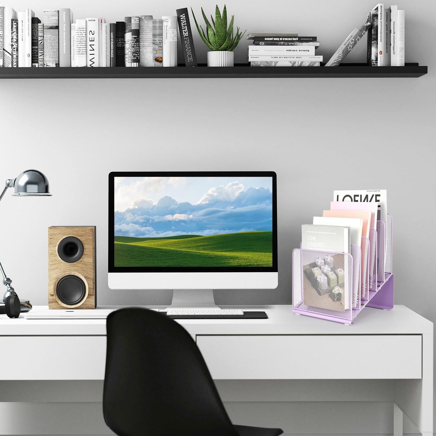 LEKETREE Purple File Organizer for Desk, Desk Organizer with 5-Section Vertical File Rack, File Folder Organizer